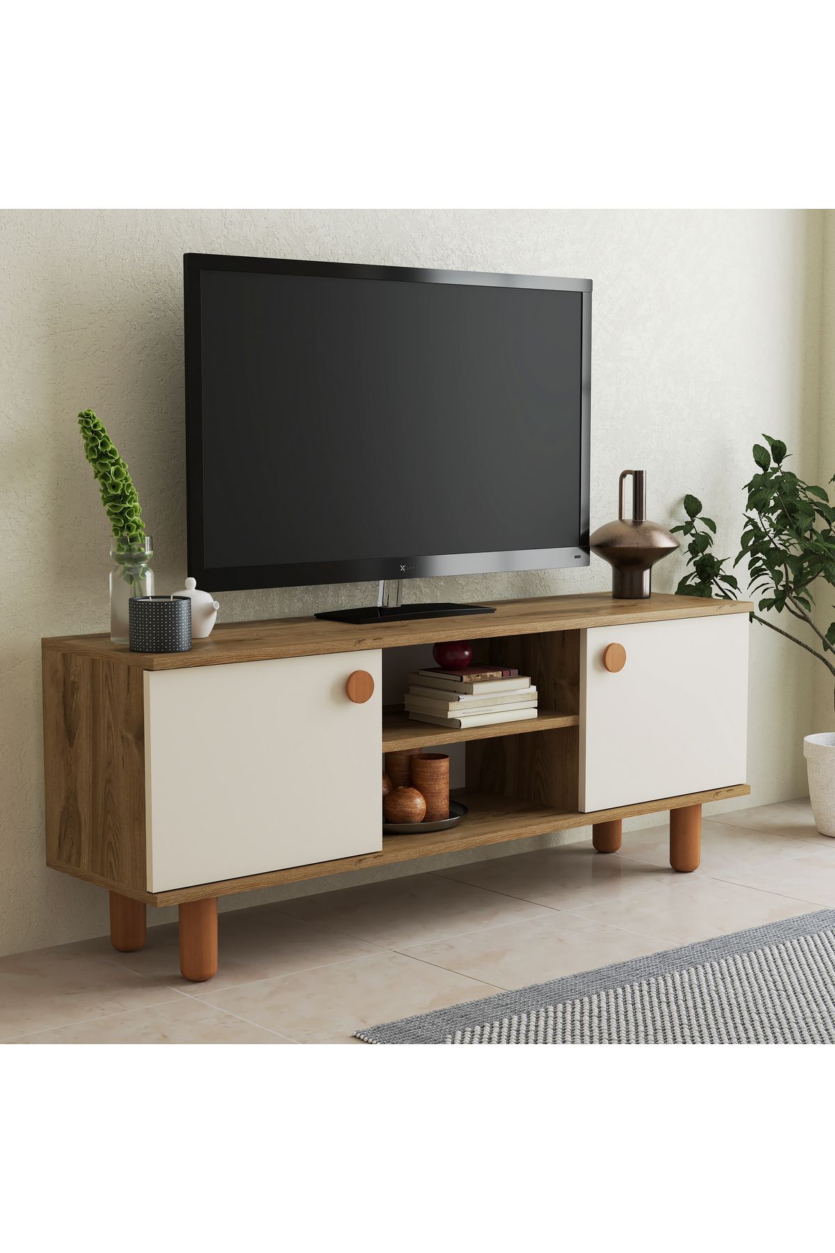 FERNISO FERNİSO 138 cm Bohem Tv Ünitesi ceviz beyaz
