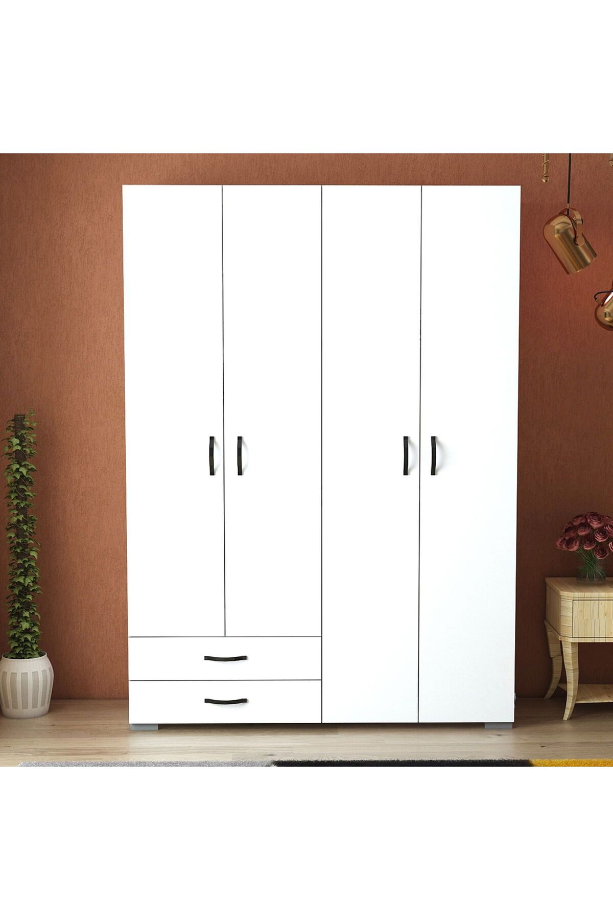 Eco Room Heybeli 4 Kapak 2 Çekmece Gardırop - Beyaz - 120 cm
