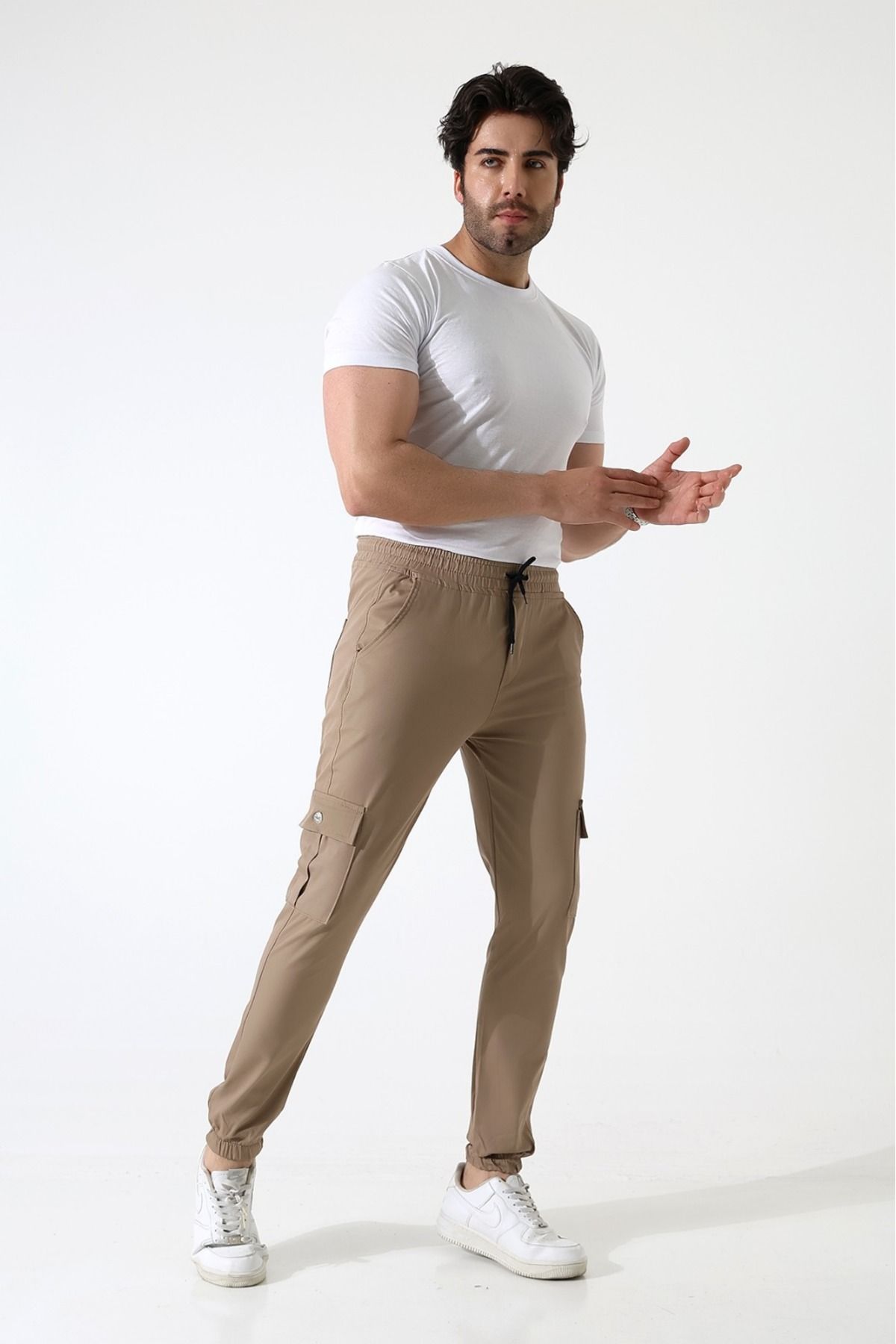 MODA BEJ RENK KARGO CEP GABARDİN KUMAŞ PANTOLON
