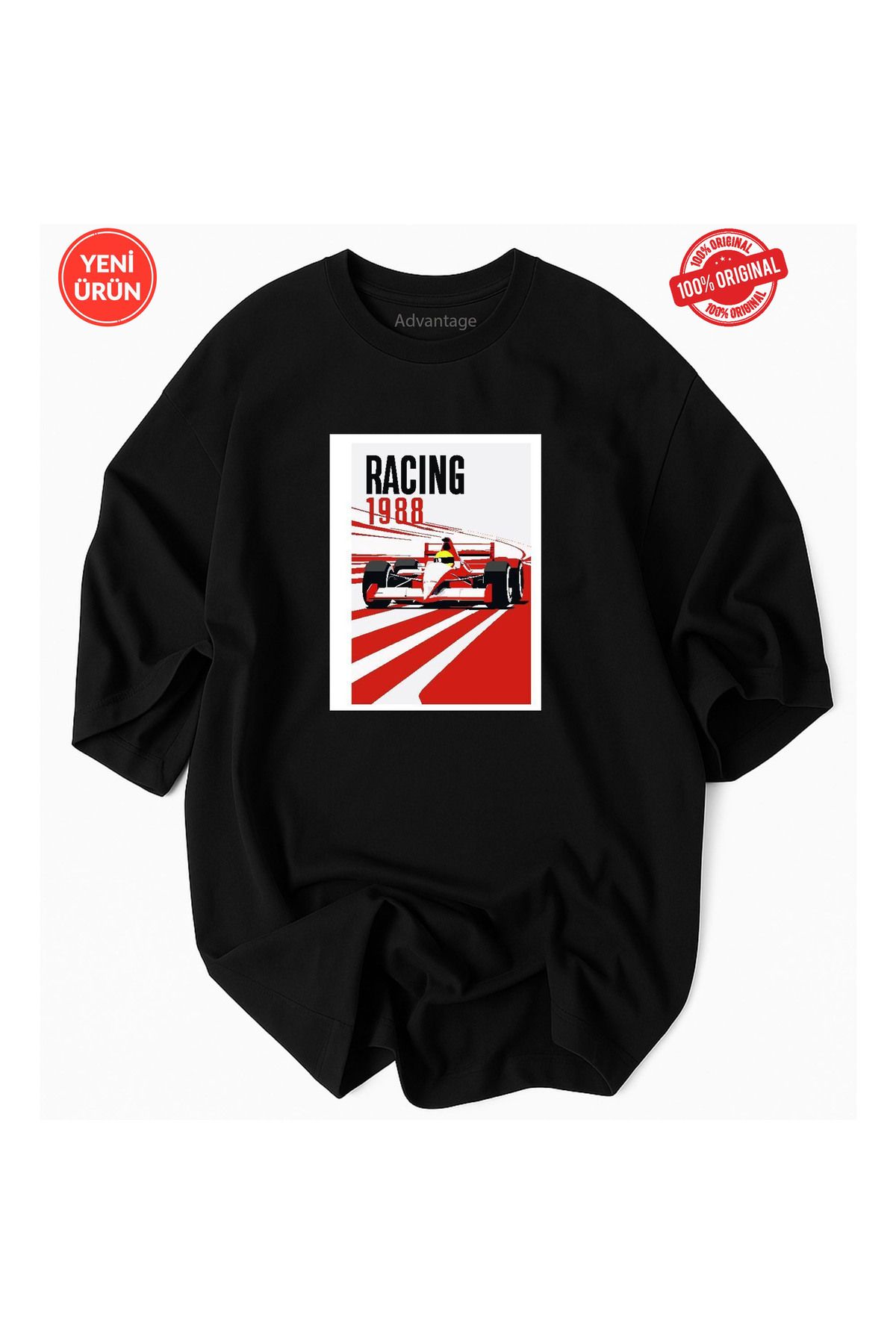 Advantage Kırmızı Spor Araba Detaylı JDM Racıng Baskılı Oversize %100 Pamuk Premium T-Shirt