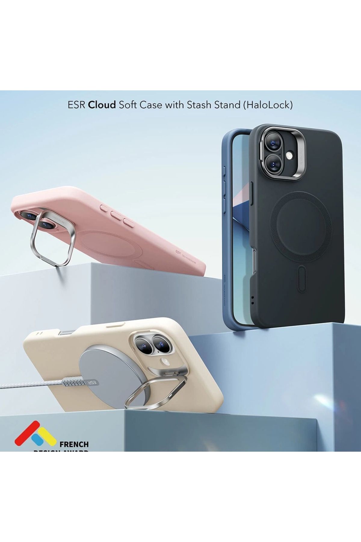 ESR-IPhone 16 Plus Case - ESR Cloud Soft HaloLock Kickstand - Light Tan 3