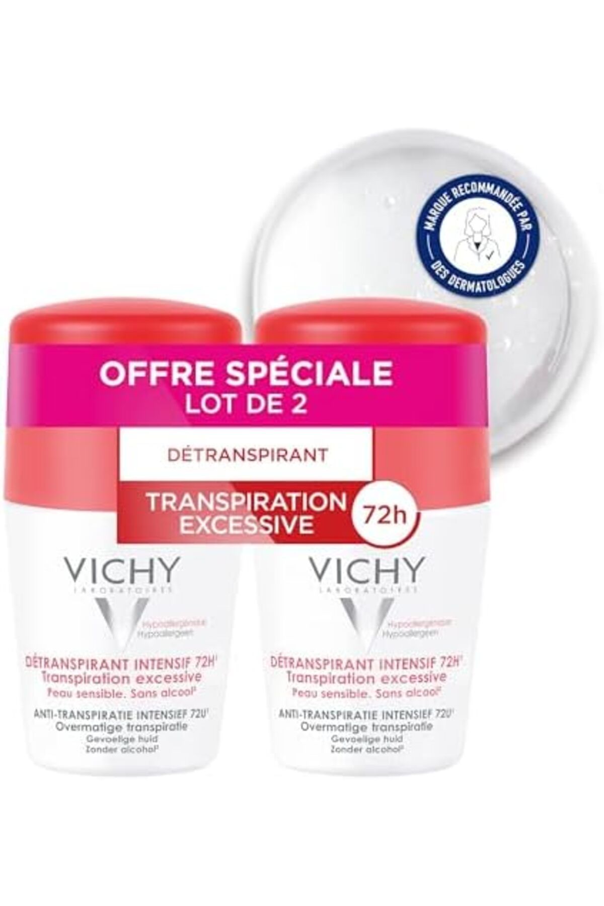 Vichy-Vichy 72 Hours Excessive Transpiration Deodorant Roll-On (2 x 50ml) pieces 2
