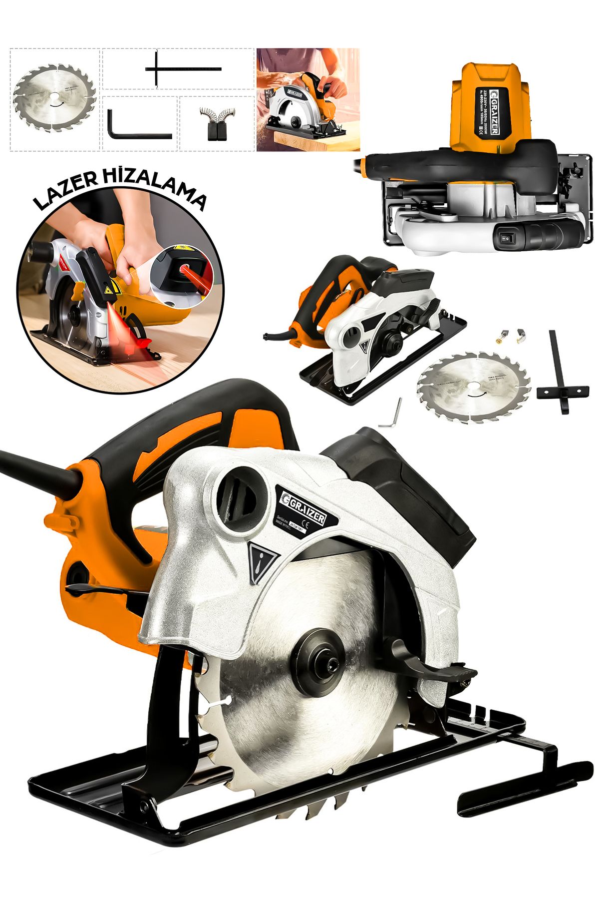 Graizer Powerforge Profesyonel Elektrikli Sunta Kesme Makinası Daire Testere-Turuncu
