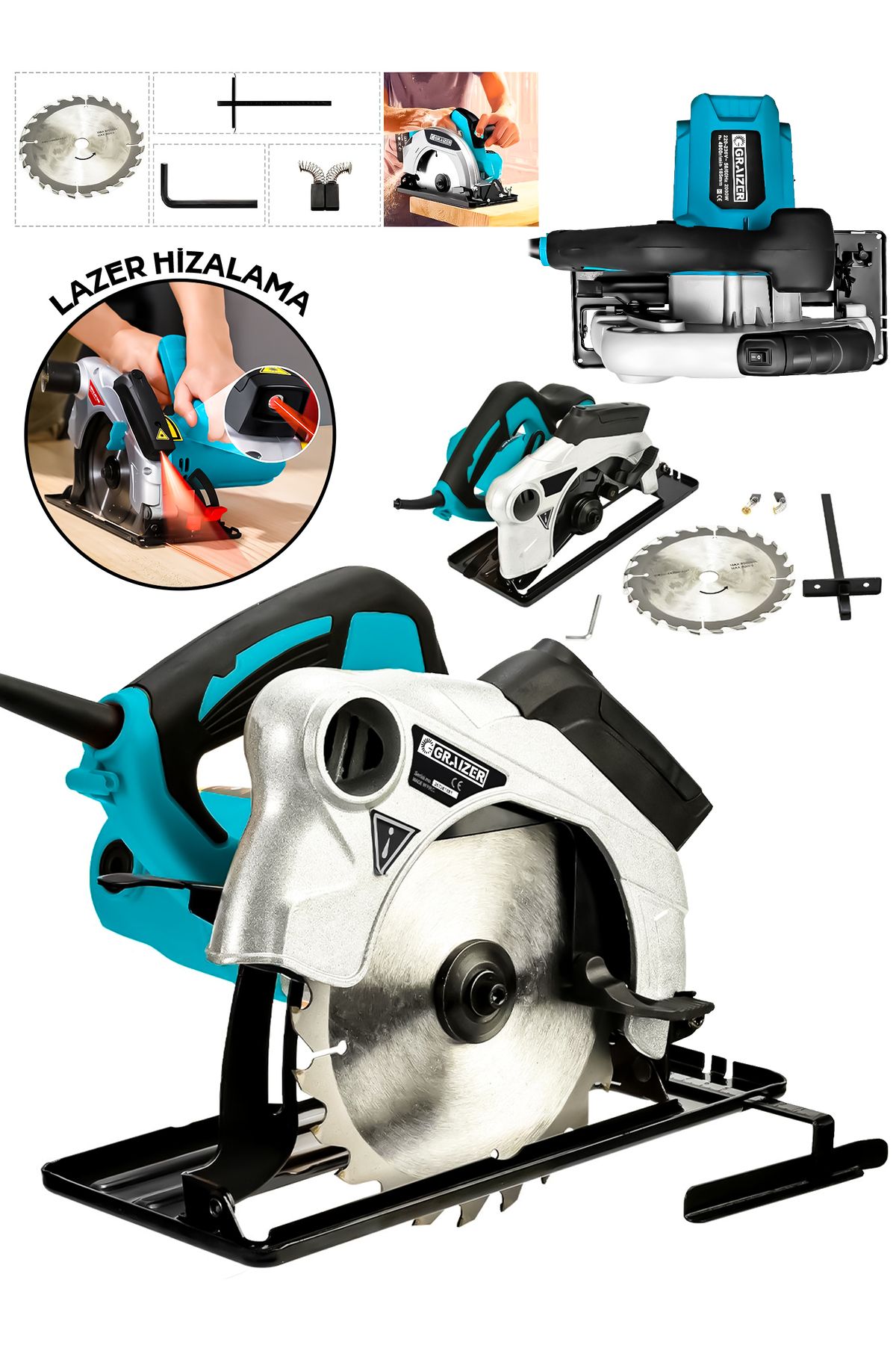 Graizer Powerforge Profesyonel Elektrikli Sunta Kesme Makinası Daire Testere-Mavi