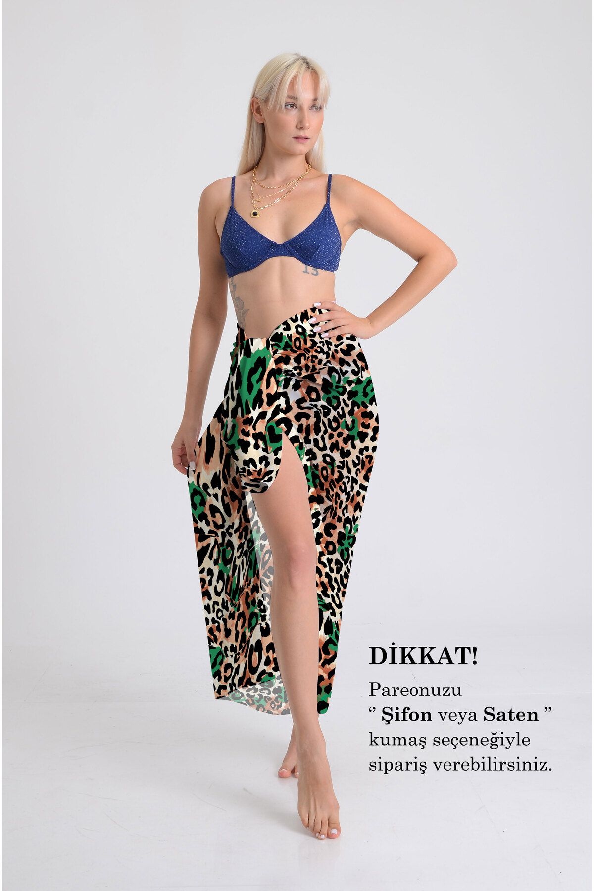 DESENİX Renkli Leopar Desenli Pareo - 100x145 cm - İpeksi Şifon & Lüks Saten Kumaş Seçeneği - Plaj Elbisesi