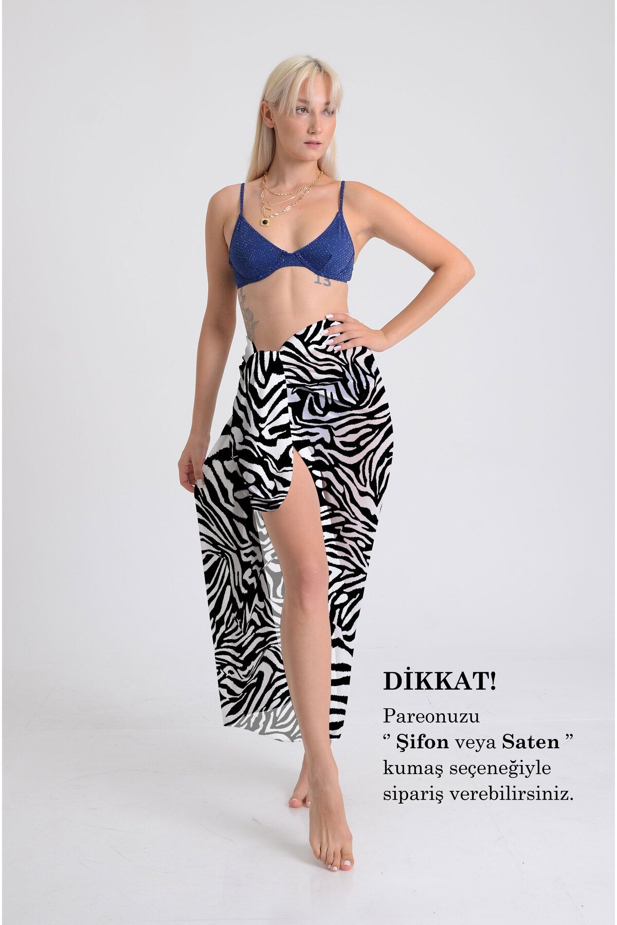 DESENİX Zebra Desenli Pareo - 100x145 cm - İpeksi Şifon & Lüks Saten Kumaş Seçeneği - Plaj Elbisesi