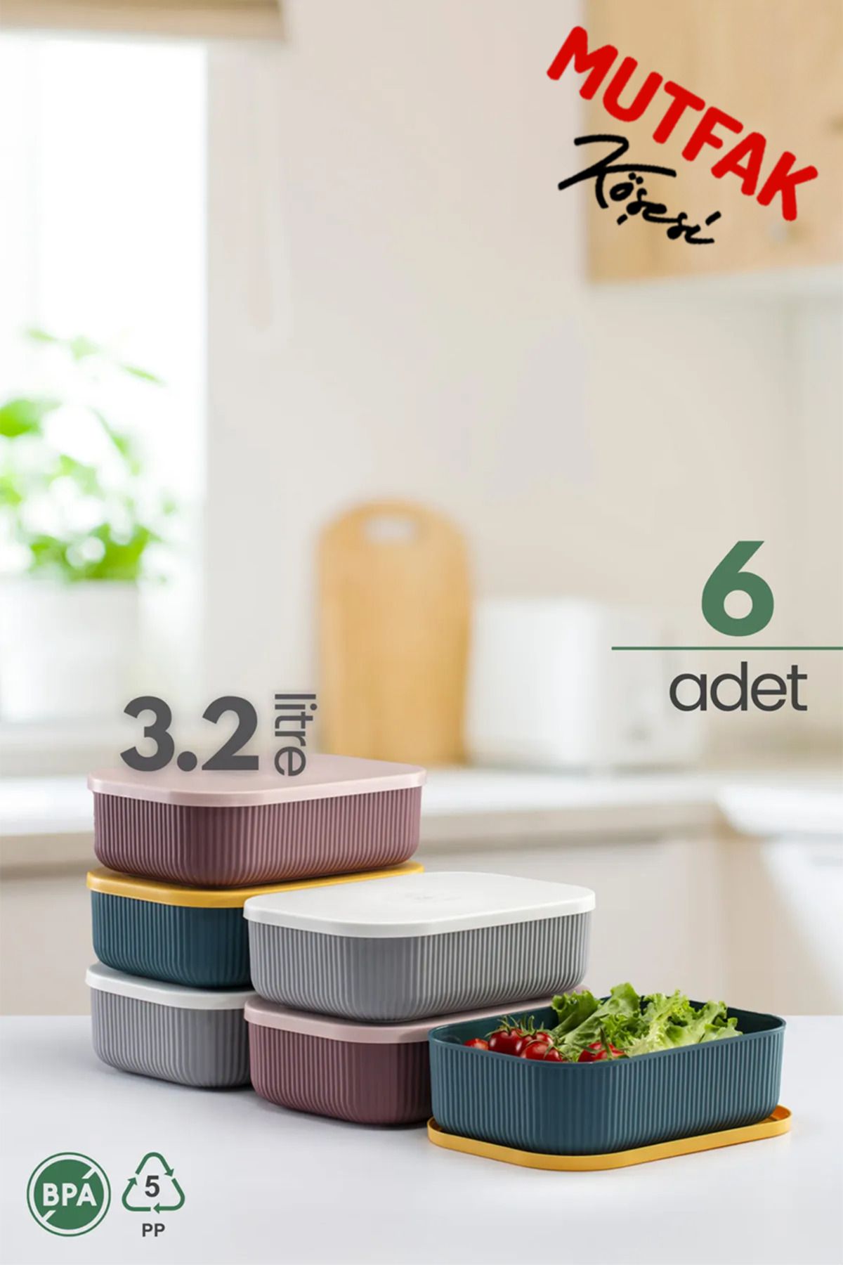 Mutfak Köşesi Terra 6 Adet 3.2 Lt Düzenleyici Kapaklı Kutu, Dekoratif Saklama Kutusu