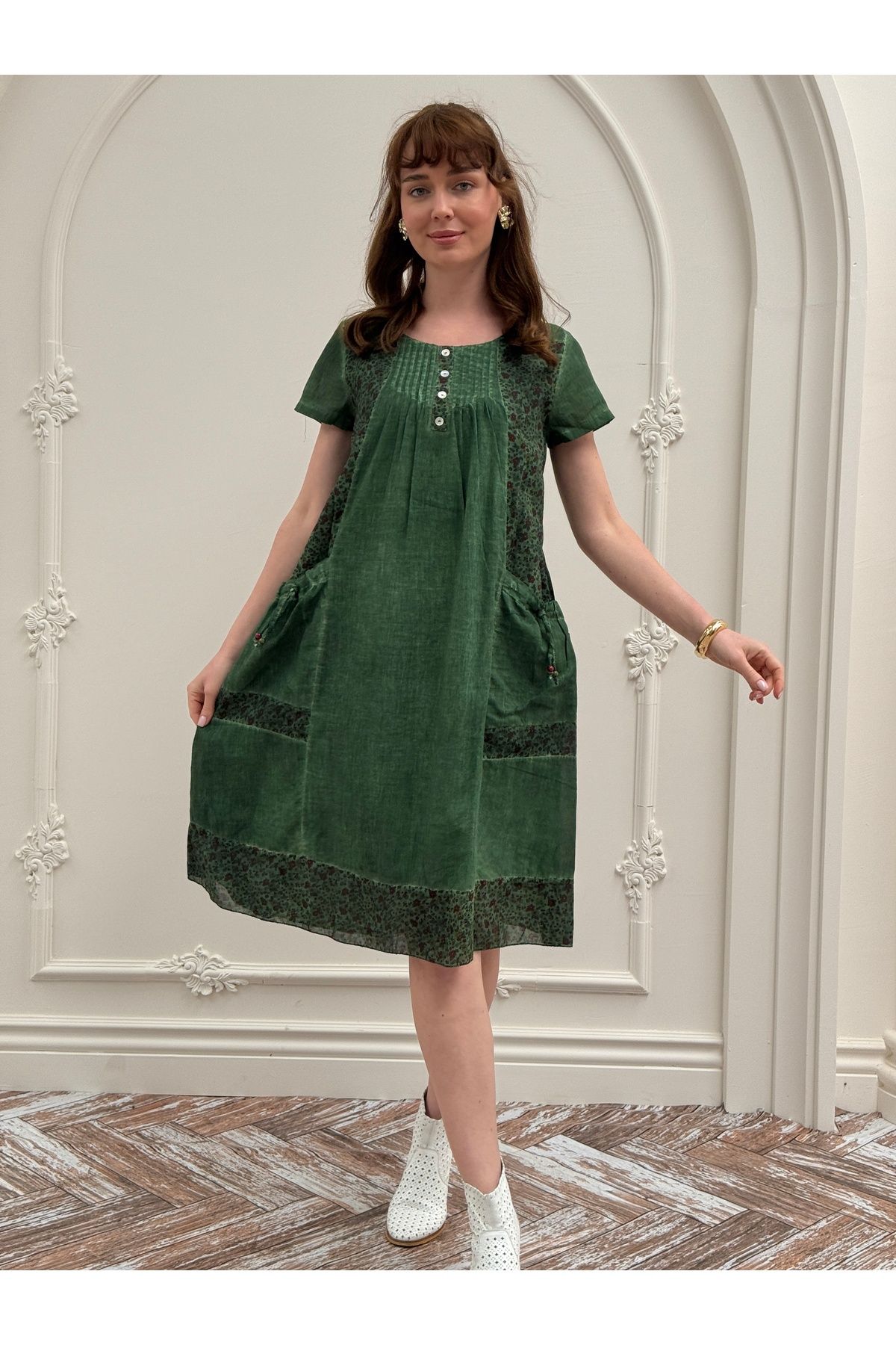 Butik Esra Kandemir YAZLIK PAMUKLU YIKAMALI KUMAŞ ETNİK ELBİSE