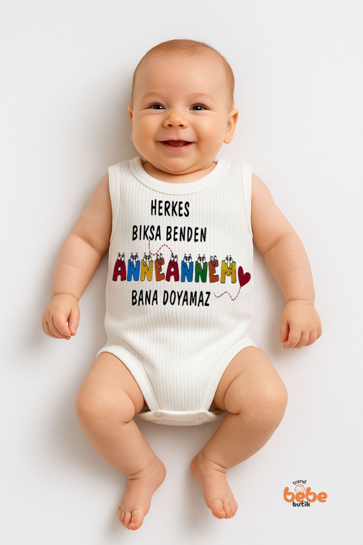Trend Bebe Butik Herkes Bıksa Benden Anneannem Bana Doyamaz %100 Pamuklu Ribana Tulum Body Zıbın 6–36 Ay