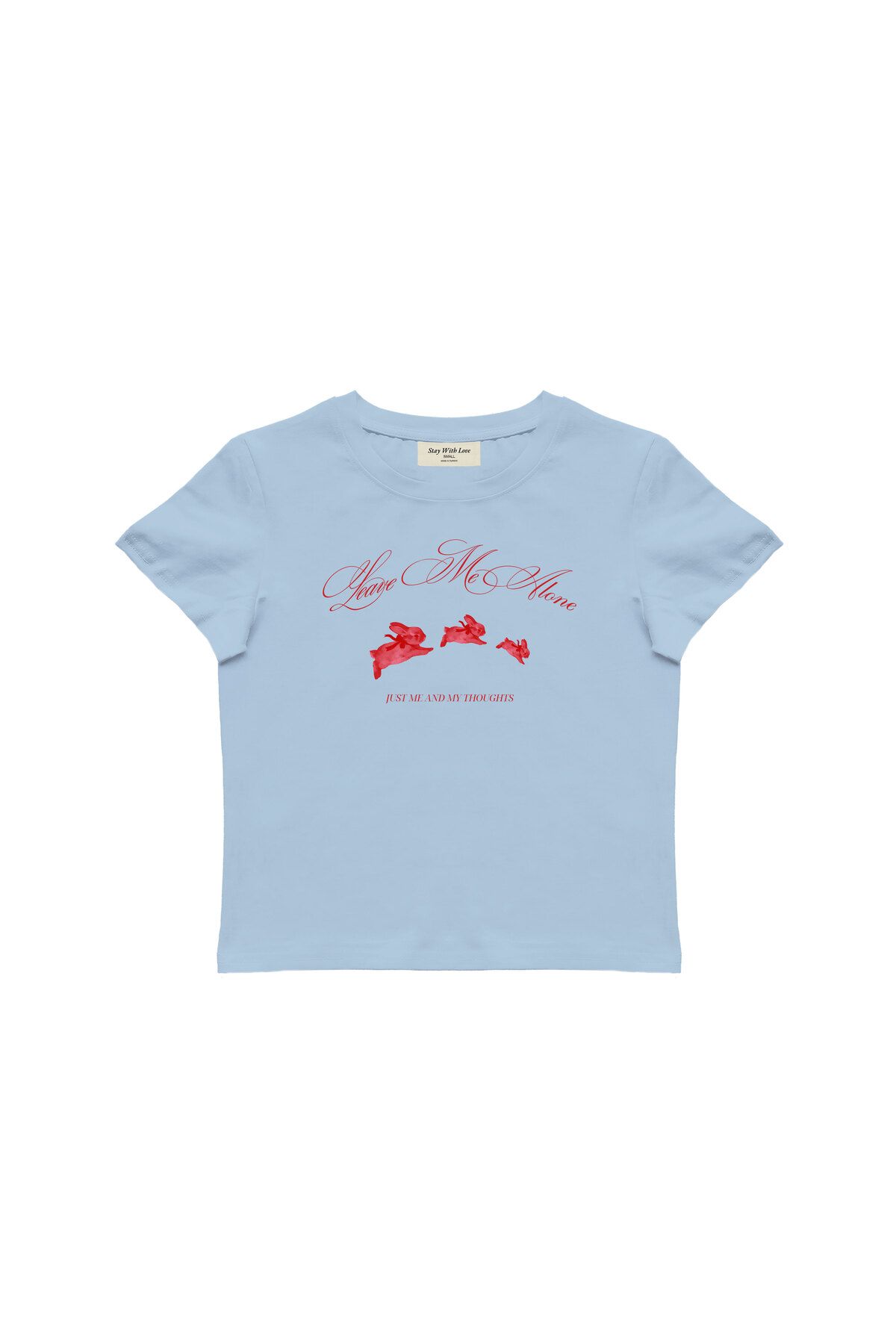 lethestudios Leave Me Alone Baskılı, Tavşan Desenli Baby Tee Crop Top