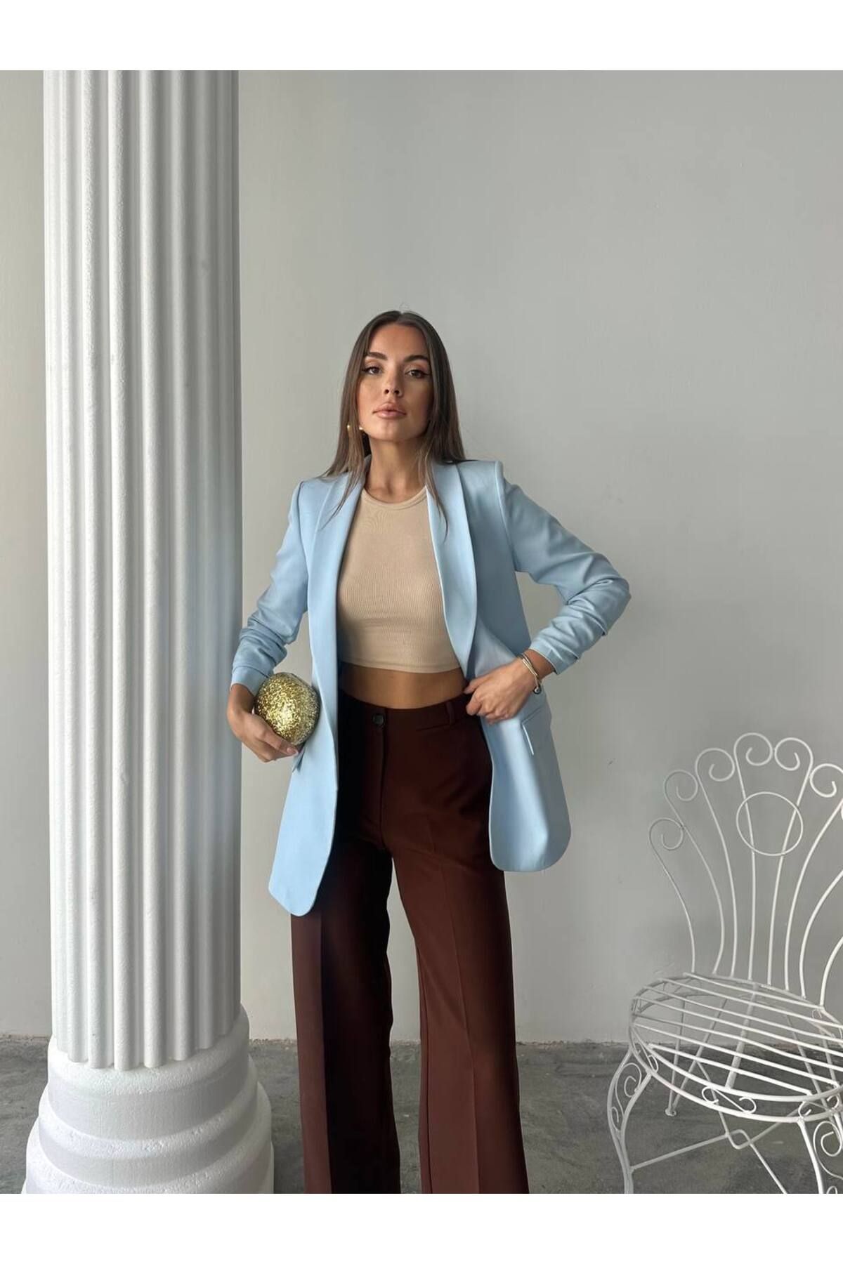 ENZOI Reguler Astarlı Kolu Büzgülü Blazer Ceket