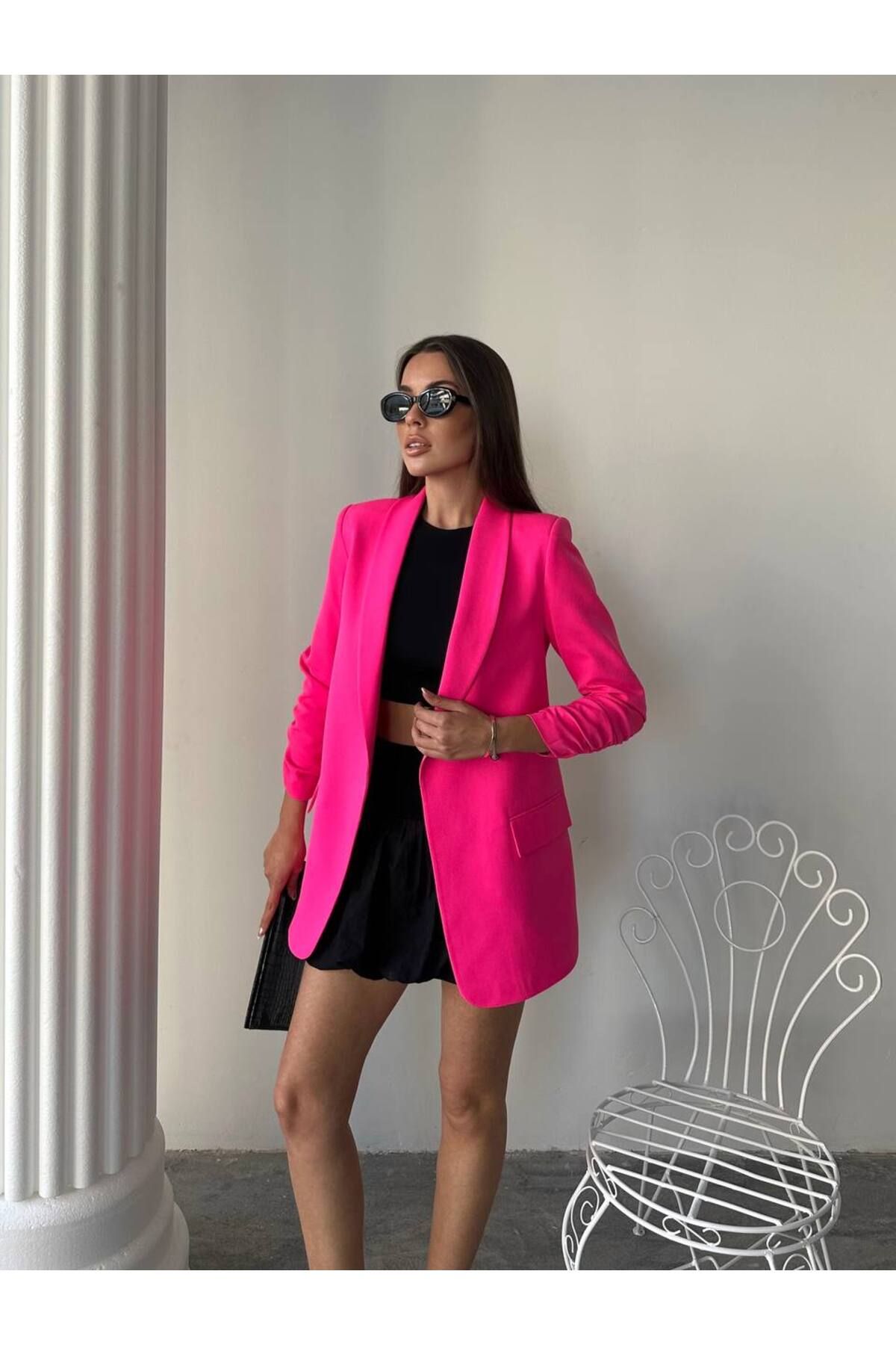 ENZOI Reguler Astarlı Kolu Büzgülü Blazer Ceket