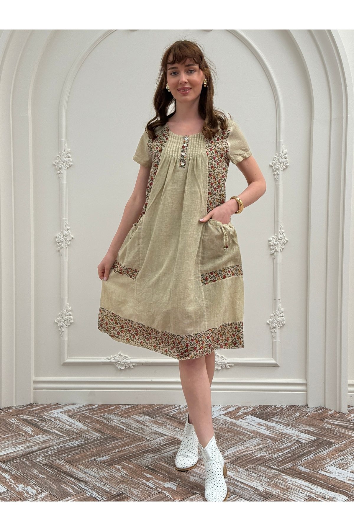 Butik Esra Kandemir YAZLIK PAMUKLU YIKAMALI KUMAŞ ETNİK ELBİSE