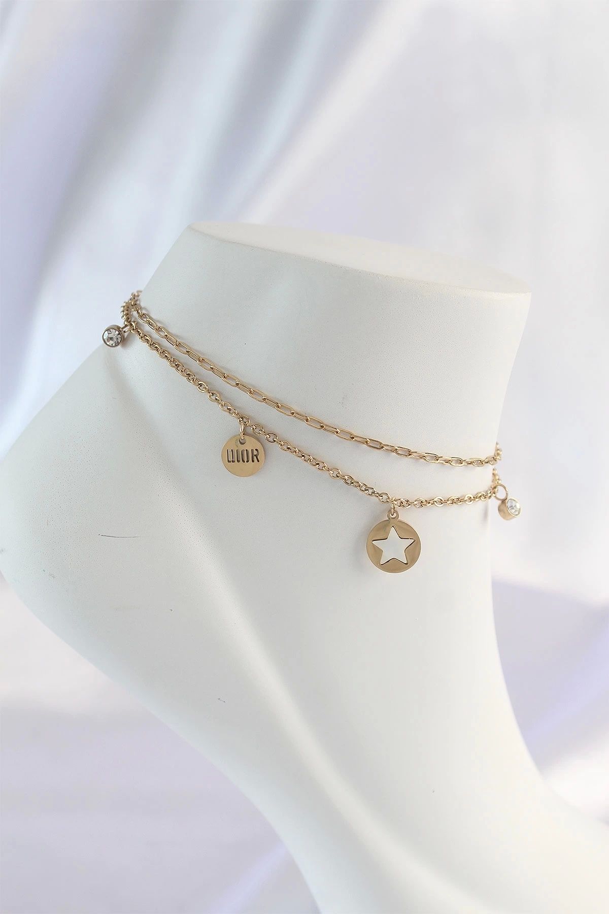 luz&pos 316L Çelik Gold Renk Zirkon Taş Detay Yıldız Halhal