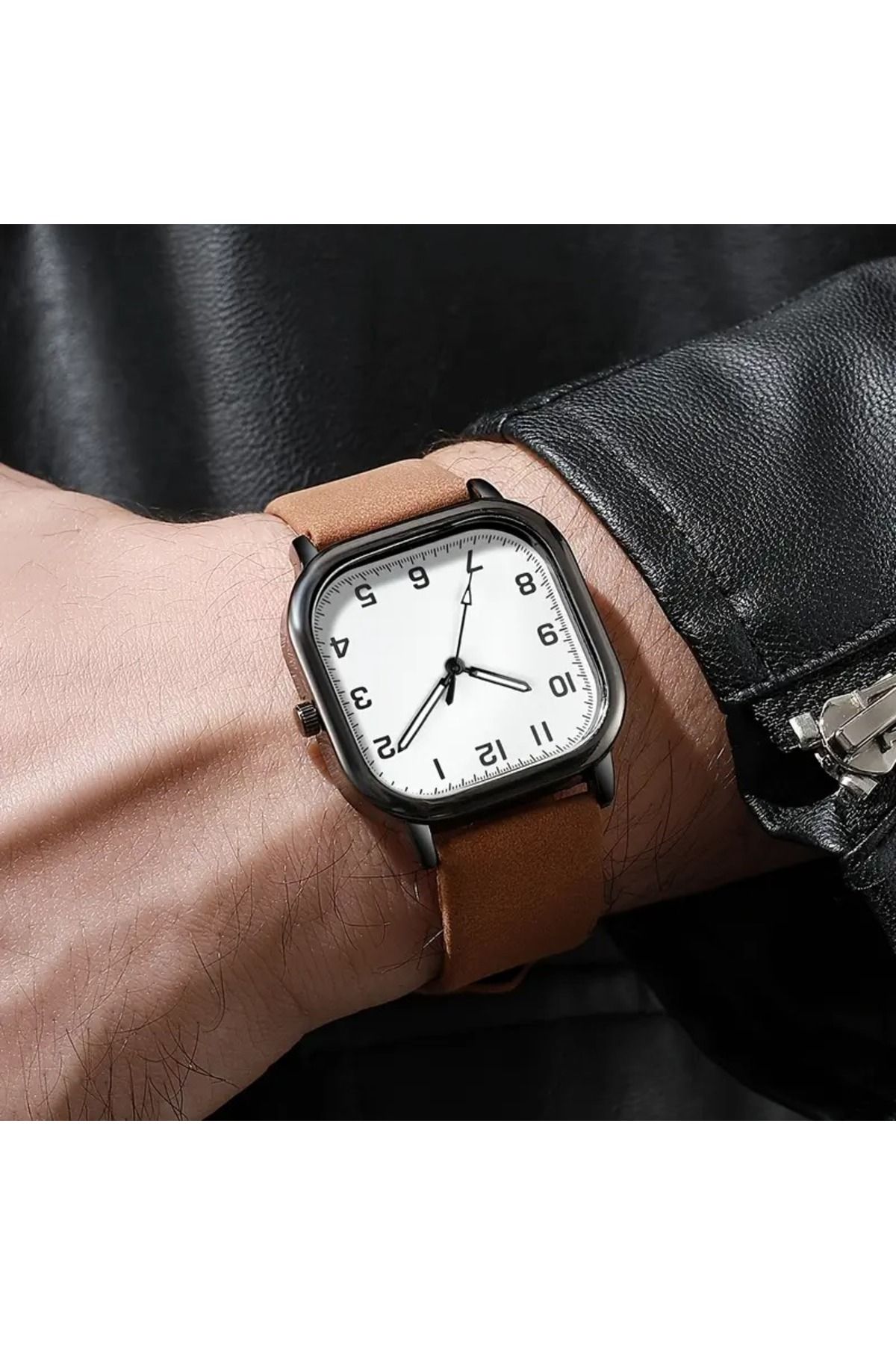 Feron accessories Kare Kadran Erkek Kol Saati–Deri Kordonlu Sade Saat (Siyah, Taba, Lacivert) TM511