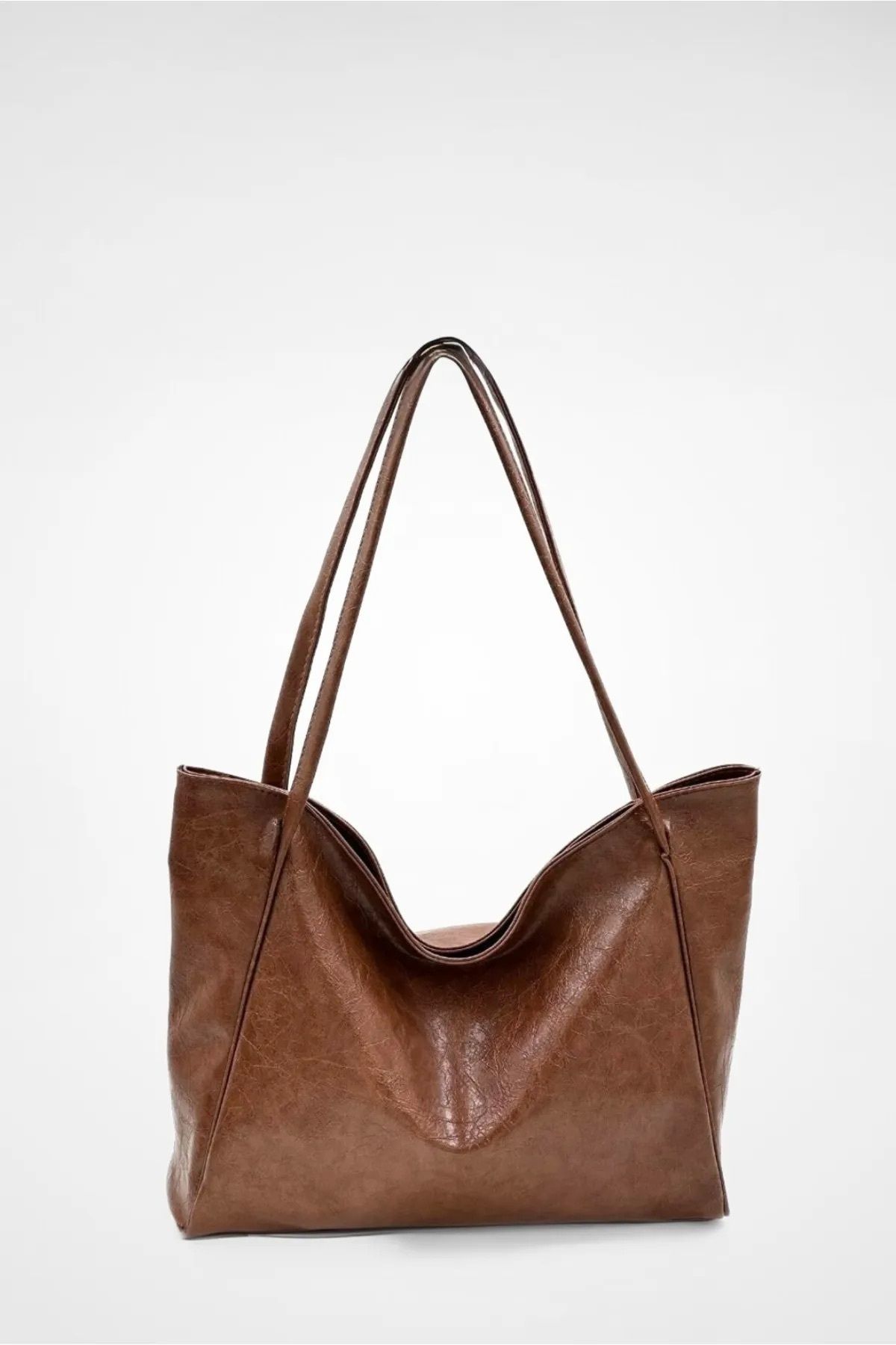 Honorius Kadın Eskitmeli Çift Saplı Shopper Omuz Çantası Taba