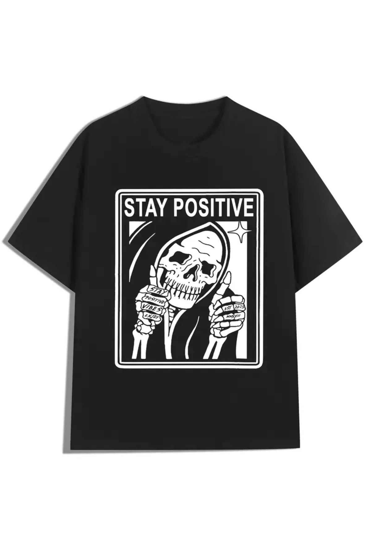 LUNAVISTA Stay Positive Baskılı Bisiklet Yaka Kısa Kol T-shirt