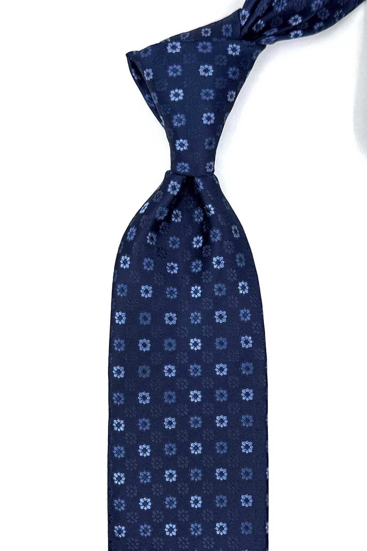 Kravatkolik Mavi Motif Desen Mendilli Klasik Kravat KK13189