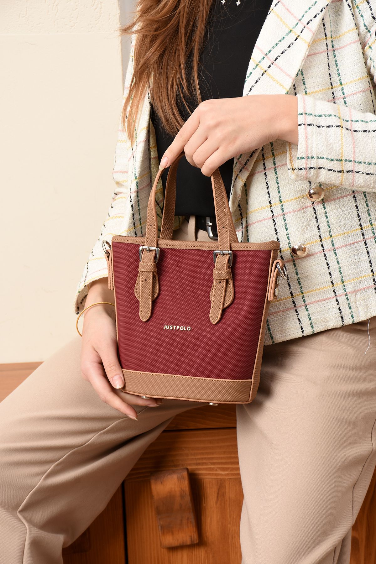 Just Polo Kadın Bordo-Taba El ve Omuz Çantası-BD6053