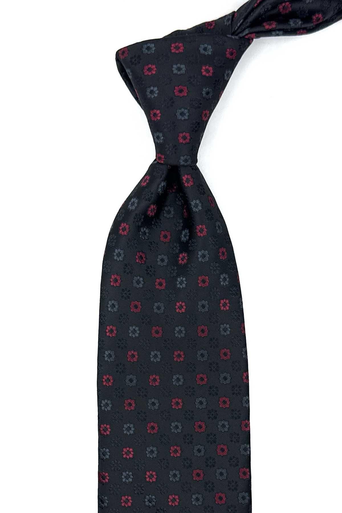 Kravatkolik Siyah Motif Desen Mendilli Klasik Kravat KK13188
