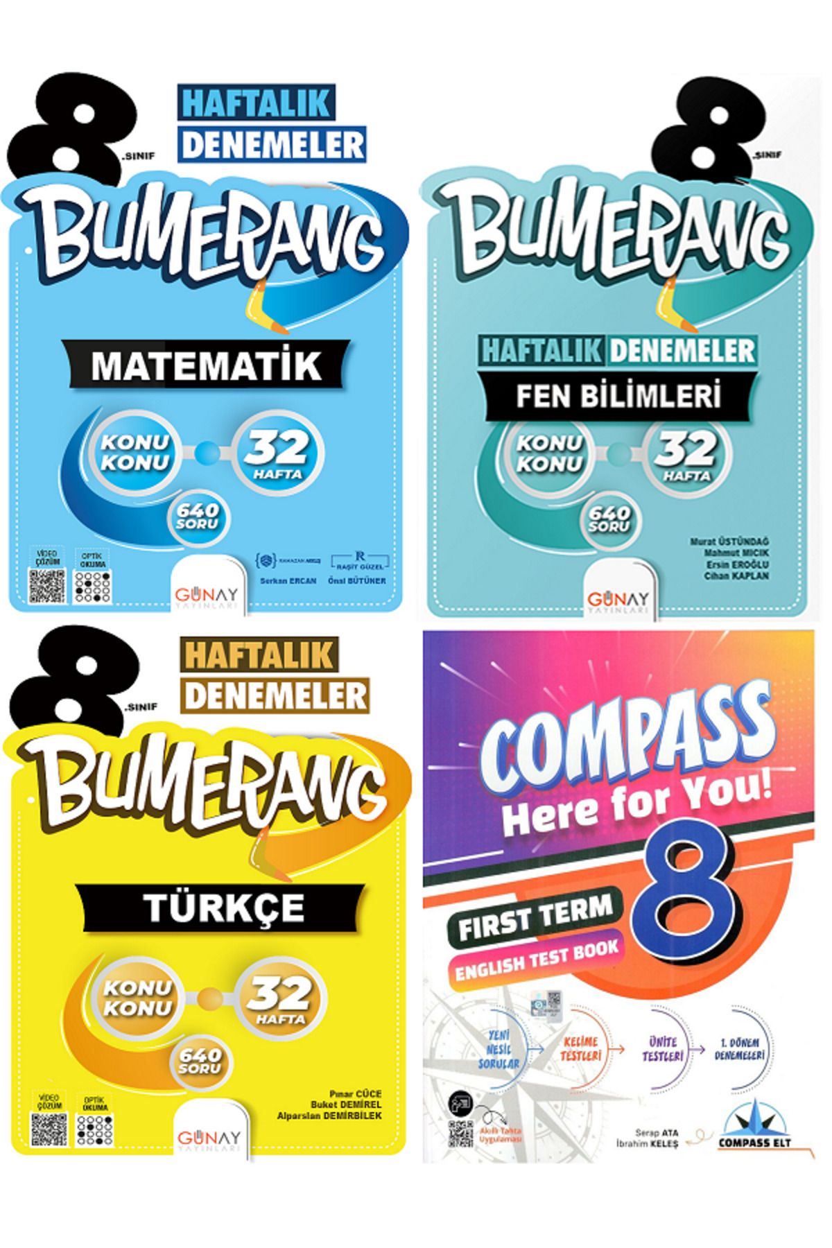 Efsane Yayınları 8.Sınıf Günay Bumerang Matematik Türkçe 32 Haftalık Denemeler + İngilizce Soru HEDİYE - 4 KİTAP