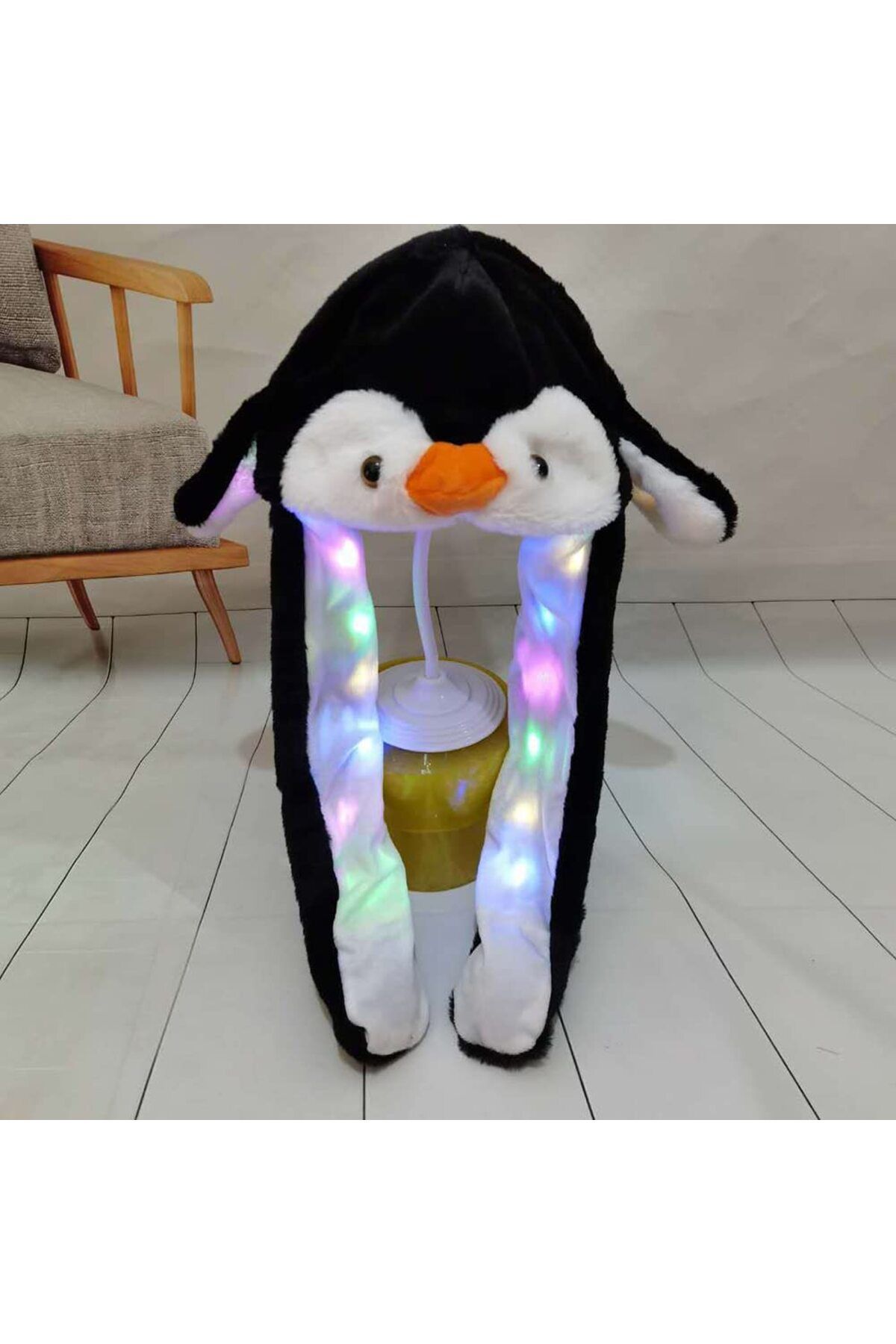 MJ TOYS Sanrio Penguen Şapka Kulakları Hareket Eden Şapka Işıklı Modlu Peluş Penguen Şapka Bere Işıklı Şapka