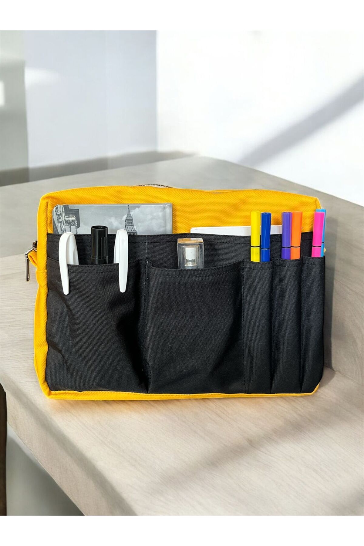 Moserini El Yapımı Çok Cepli Organizer Çanta Fermuarlı - Kalem, Kitap, Makyaj Çantası Seyahat ve Hobi Çantası