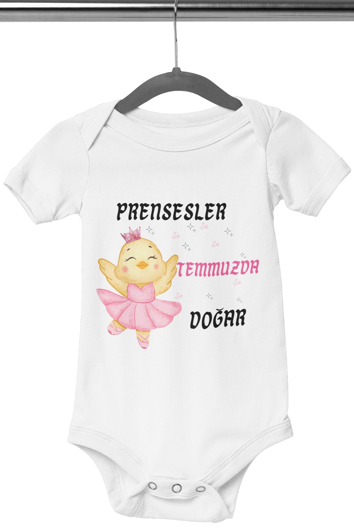 qoeuyl boutique Prensesler Bu Ayda Doğar Baskılı Çıtçıtlı %100 Pamuklu Beyaz Kız Bebek Zıbın Body