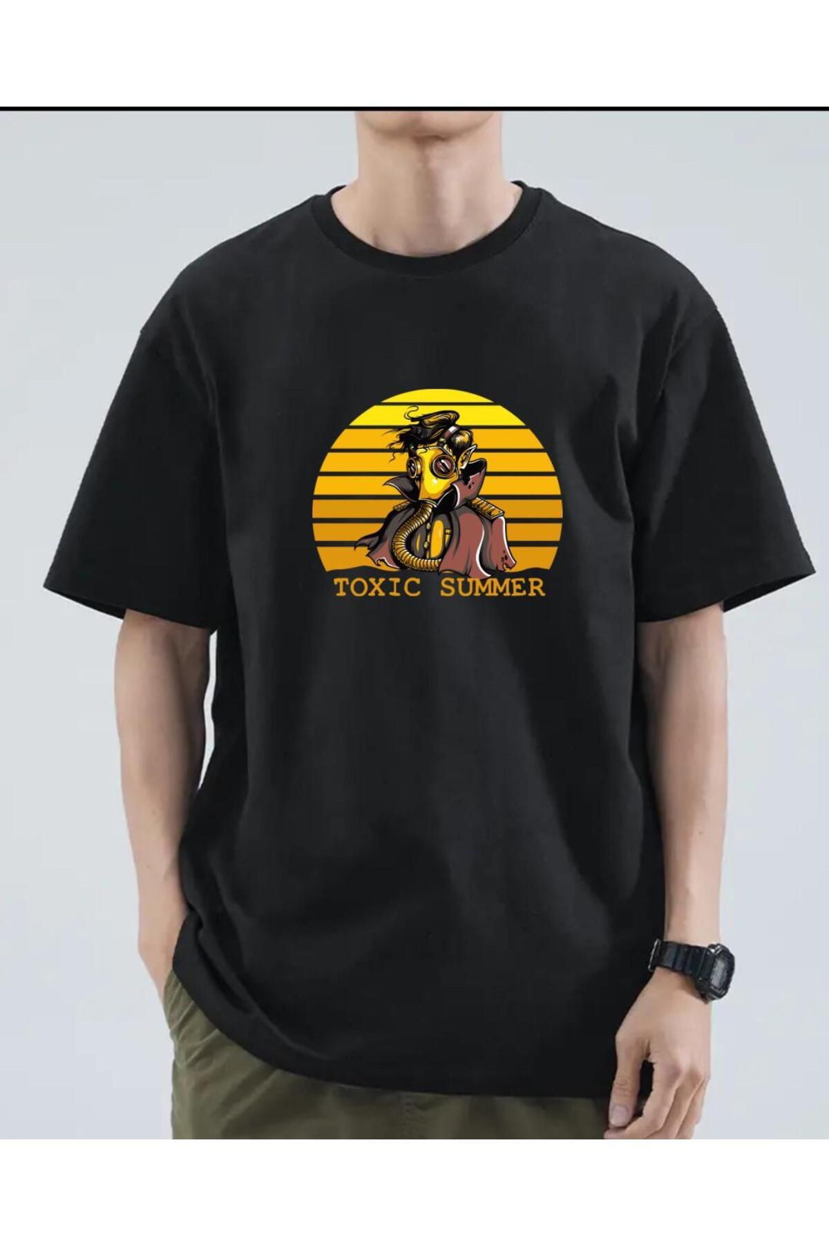 exans moda siyah renkli güneş basklı unisex oversize tshirt