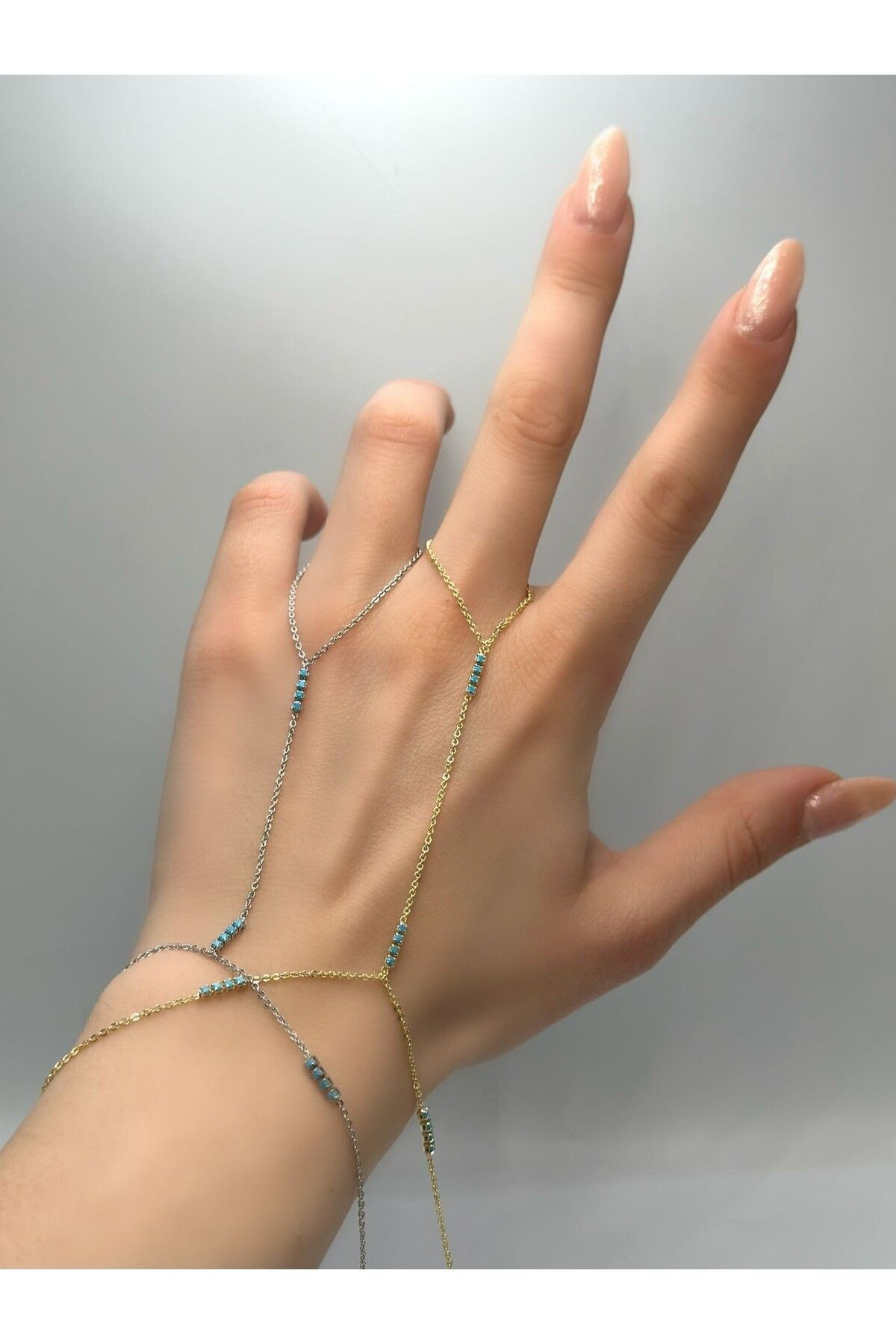 MyladyAccessoriess Mavi Taş Detaylı İnce Çelik Şahmeran Gold