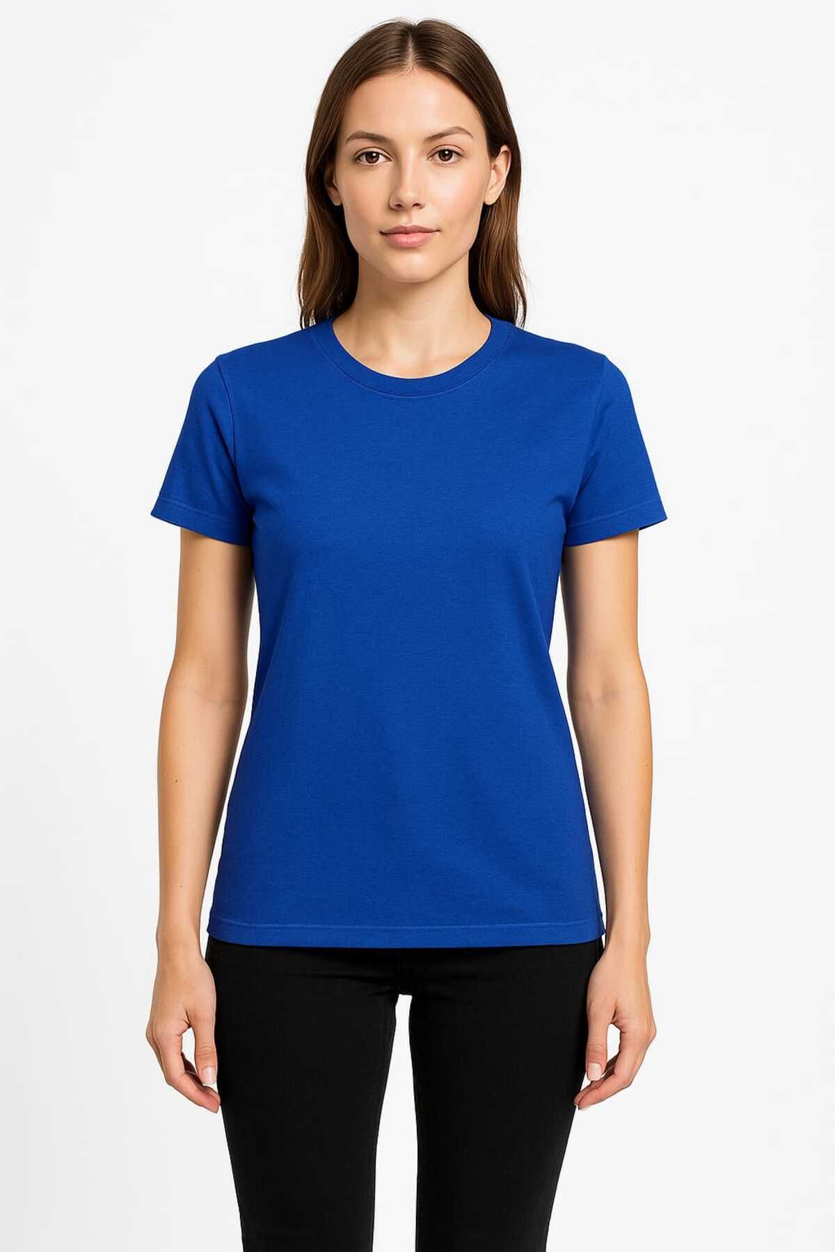 alpike Unisex Kadın/Erkek Slim Fit Bisiklet Yaka Basic Saks Mavi Tişört