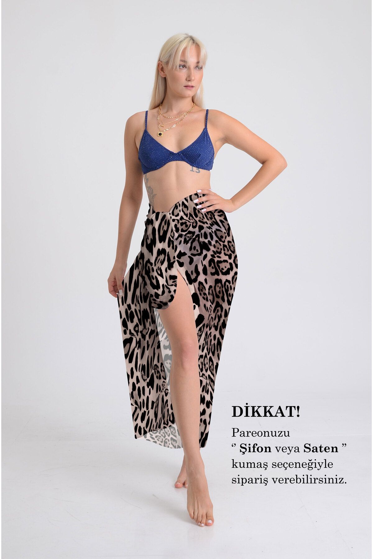DESENİX Leopar Desenli Pareo - 100x145 cm - İpeksi Şifon & Lüks Saten Kumaş Seçeneği - Plaj Elbisesi