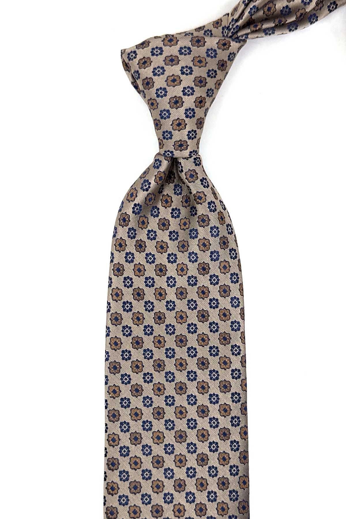 Kravatkolik Bej Motif Desen Mendilli Klasik Kravat KK13185