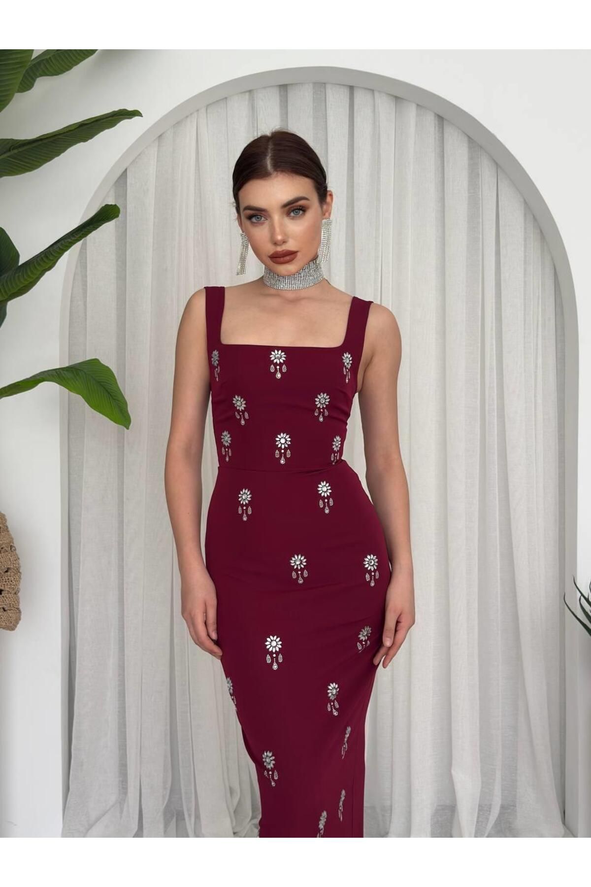 conconmoda Francisco Taşlı Atlas Uzun Elbise