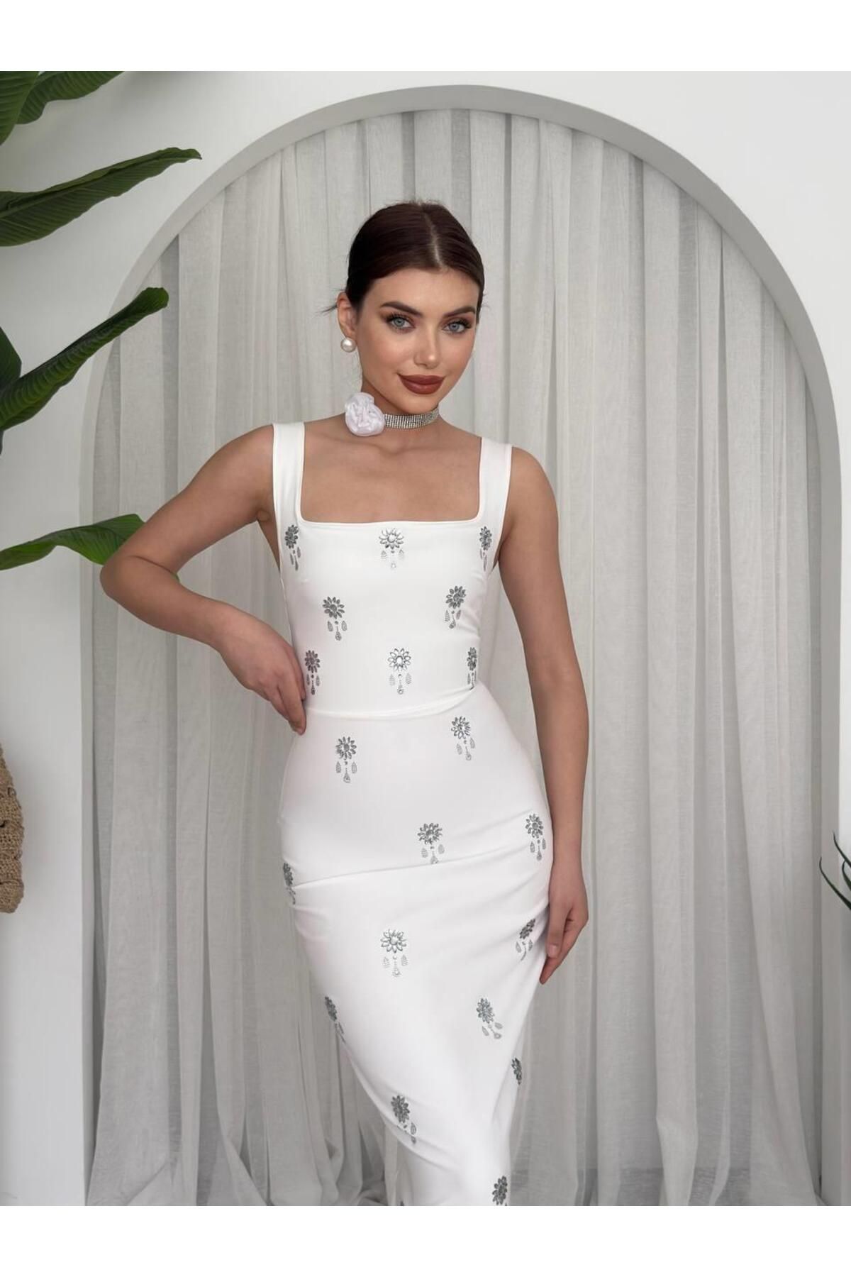 conconmoda Francisco Taşlı Atlas Uzun Elbise