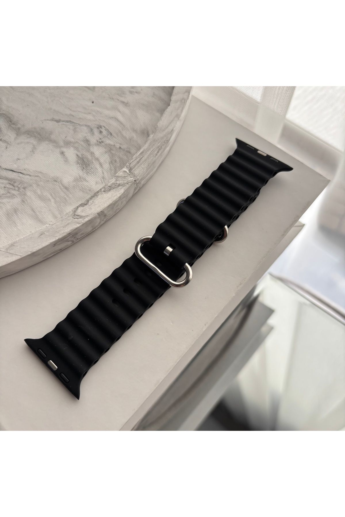 sayecase Apple Watch 6/7/SE/8/9 Serisi Uyumlu 42-44-45-49 MM Ocean Tırtıklı Silikon Kordon