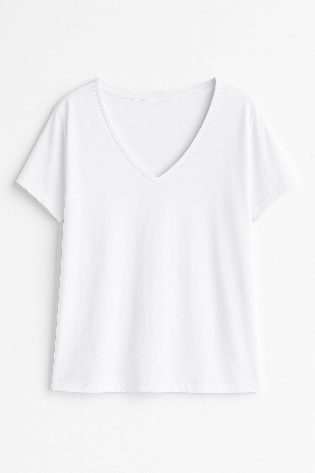 MARKAPIA WOMAN Kadın V Yaka Kısa Kollu Düz T-Shirt