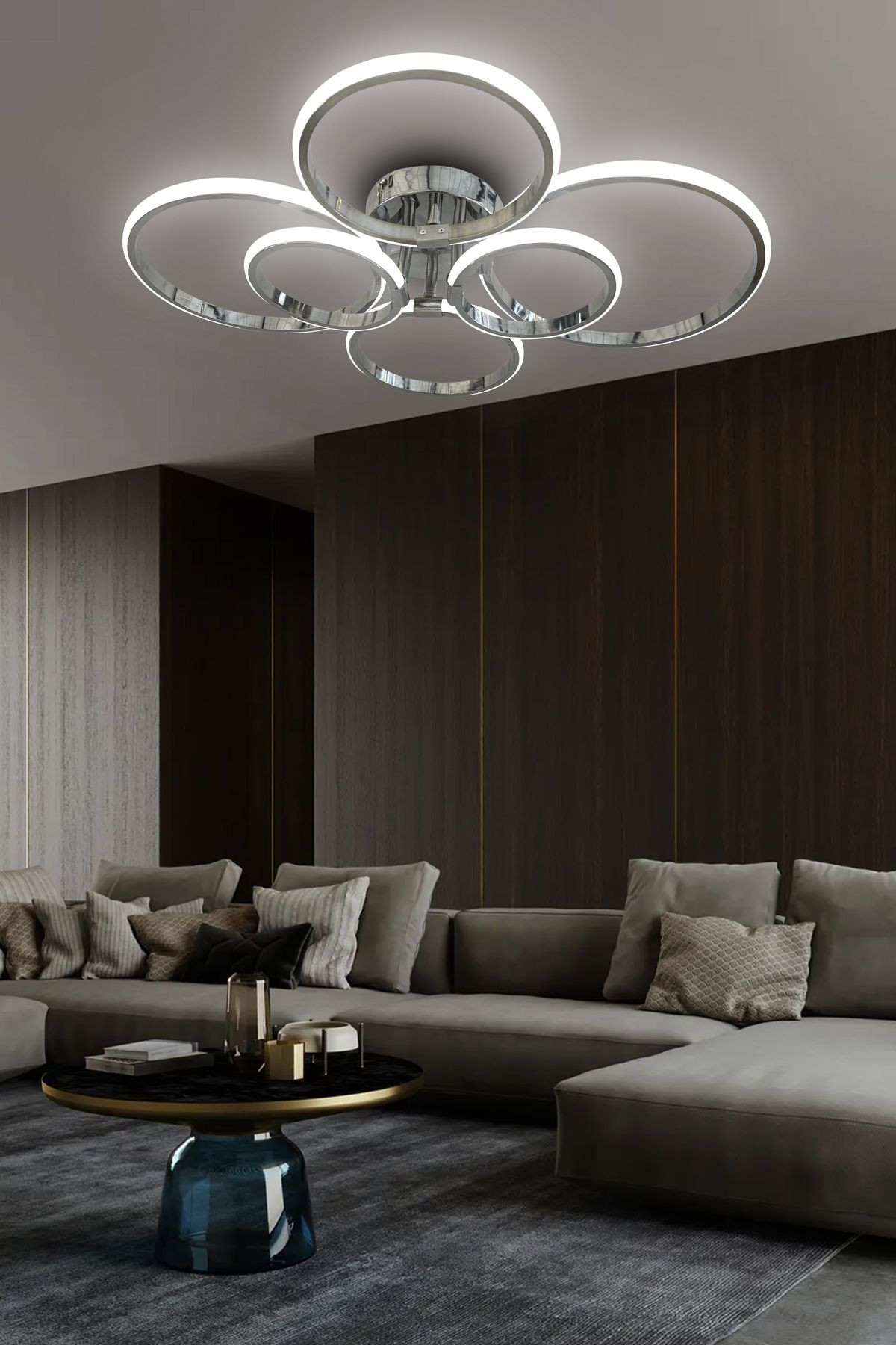 RSCOLLECTIONS Negro 6'Lı Plafonyer Led Avize Kumandasız Krom