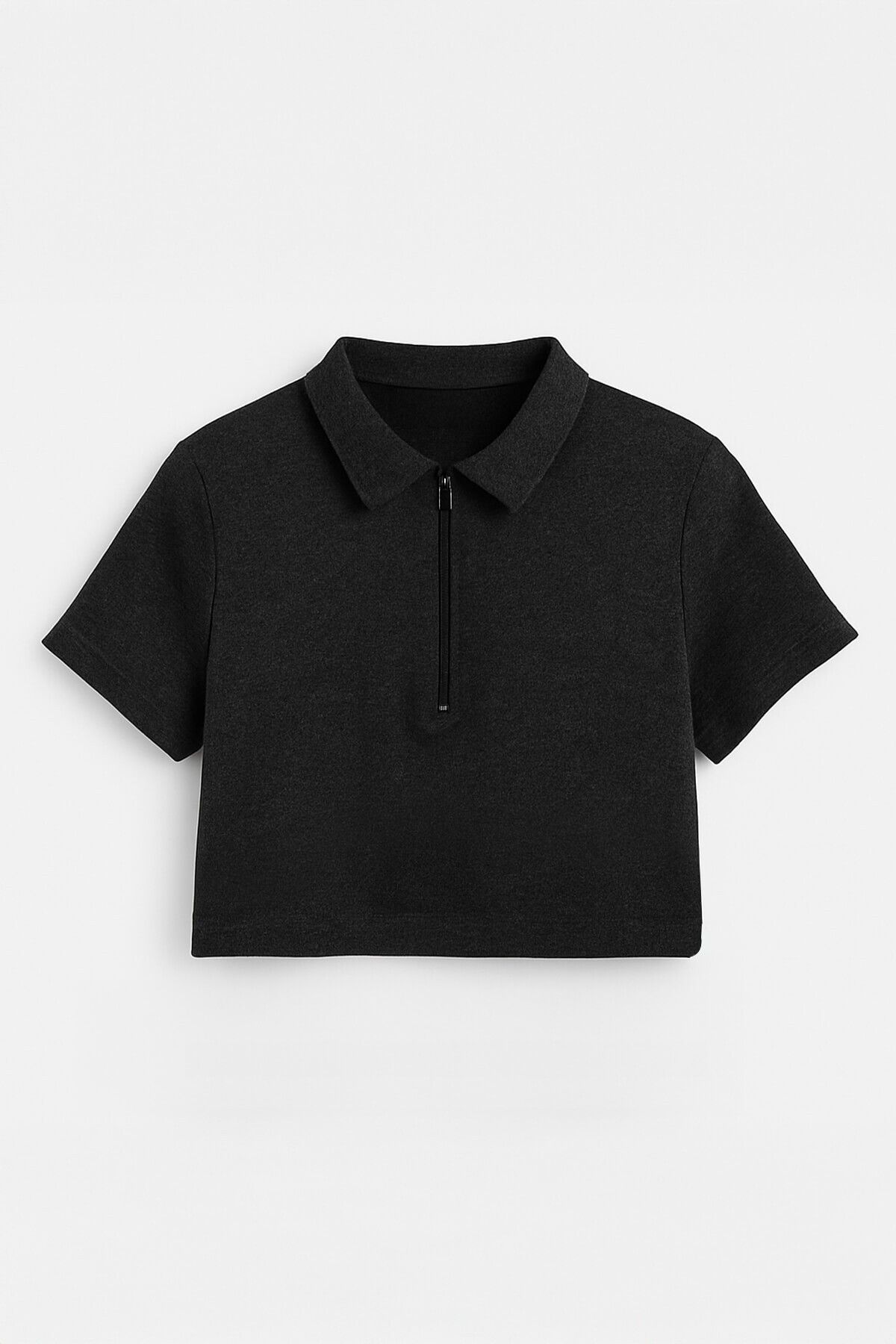 MARKAPIA WOMAN Kadın Polo Yaka Fermuarlı Crop T-Shirt