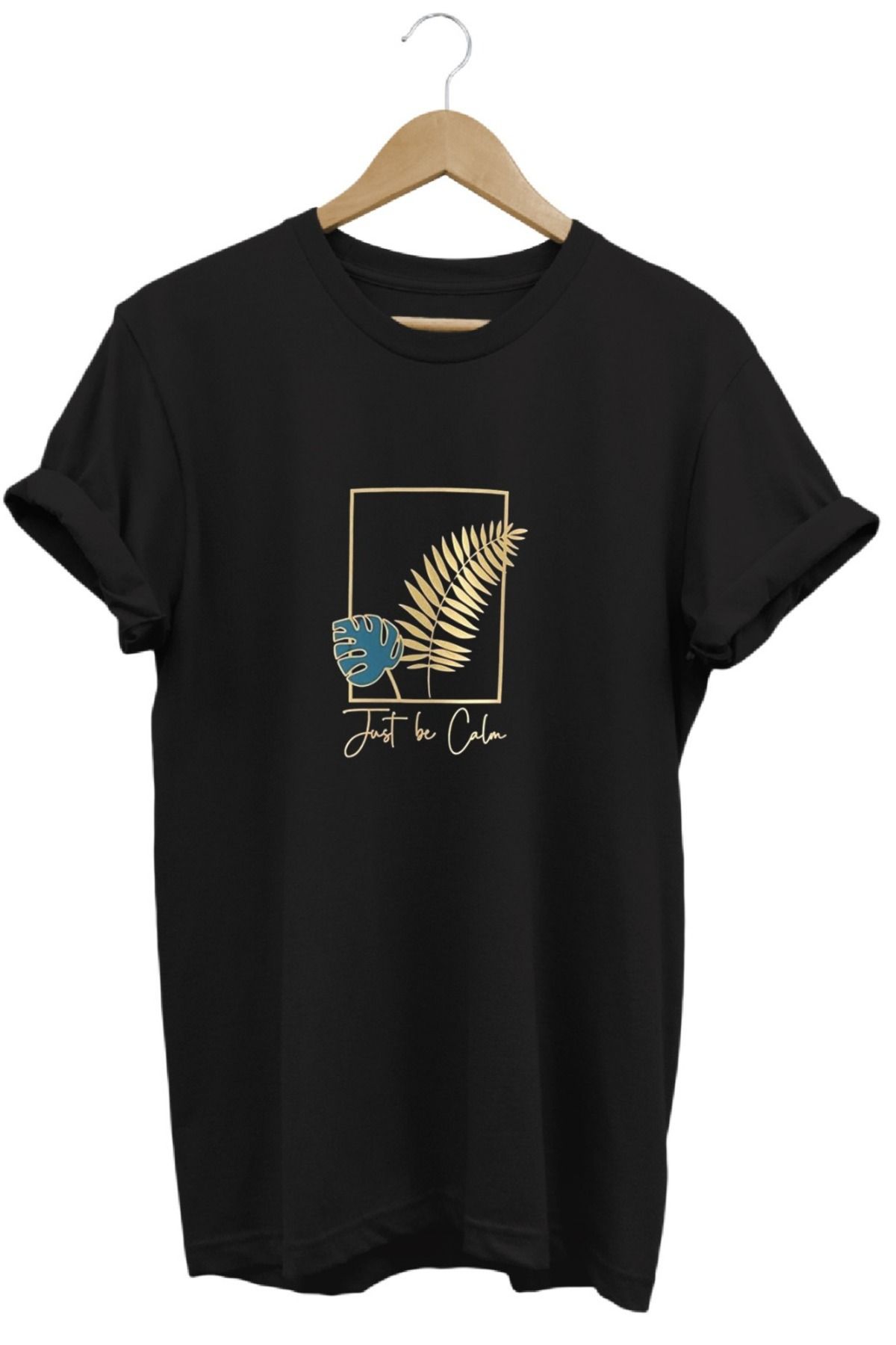 joyyfashion Yaprak Baskılı T-Shirt