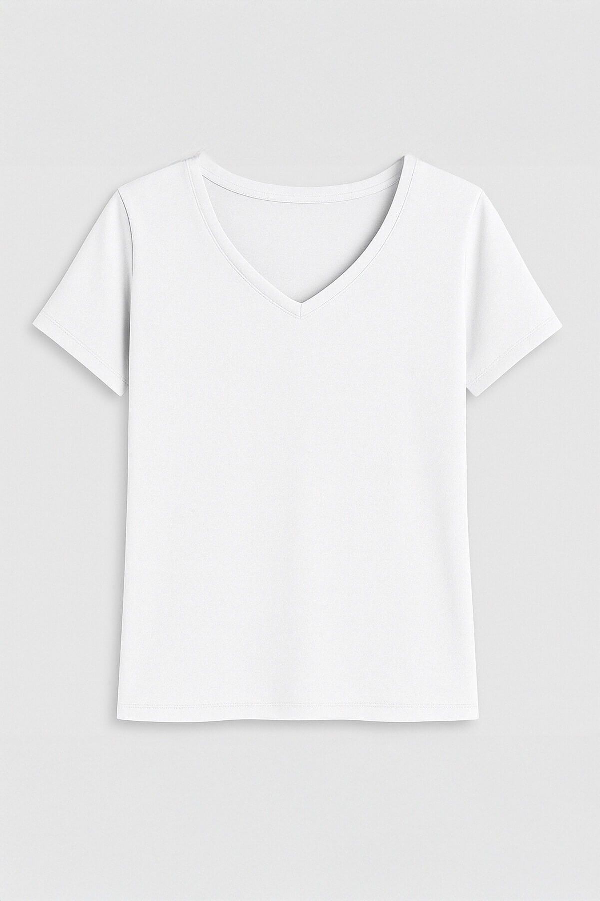 MARKAPIA WOMAN Kadın V Yaka Kısa Kollu İnce Esnek T-Shirt