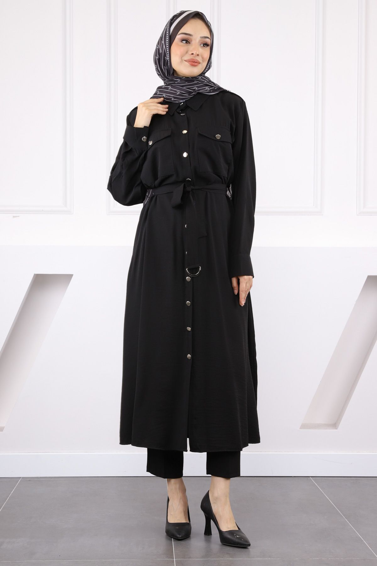 İmajButik Siyah Bel Kemerli Tunik