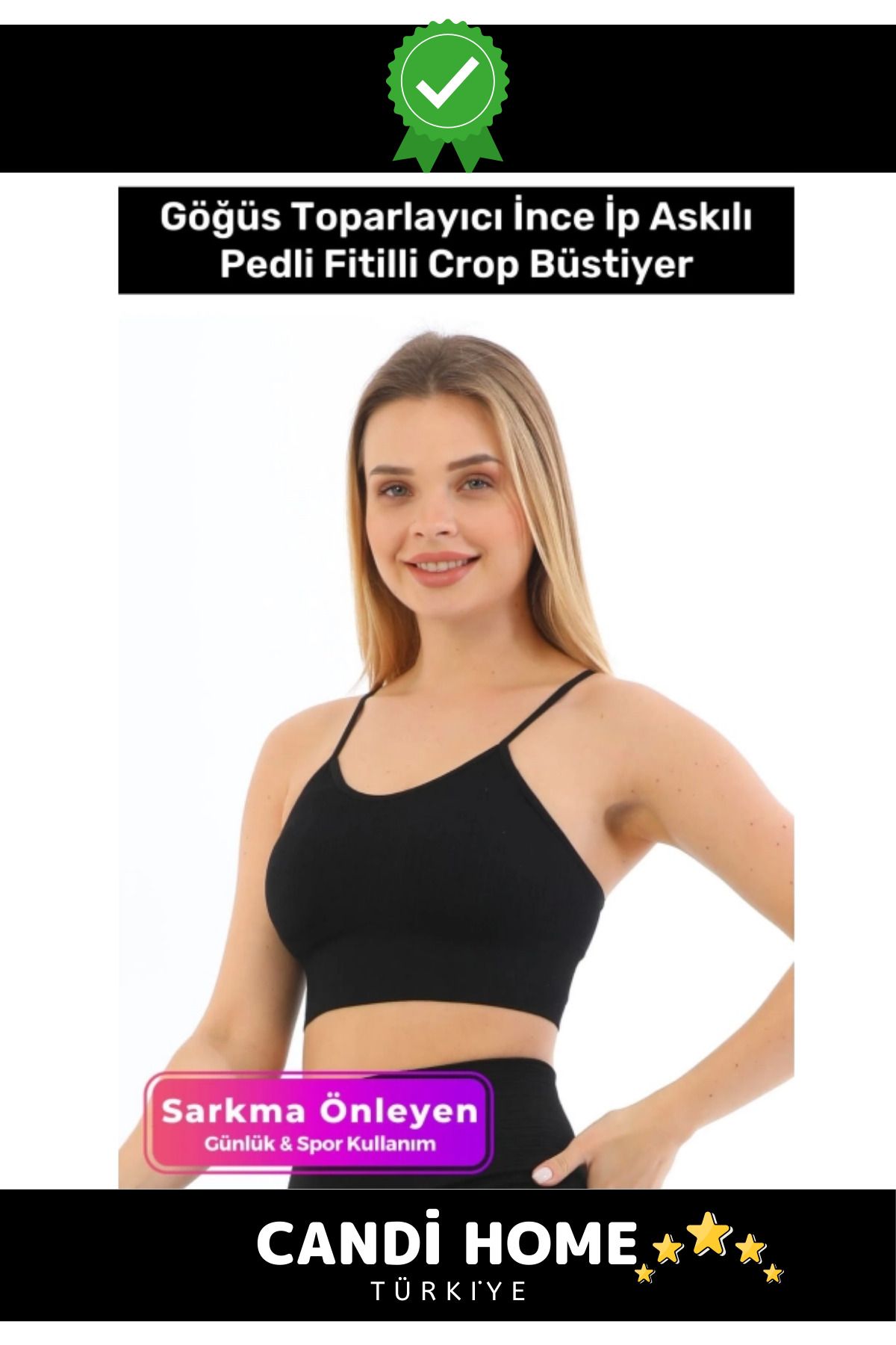 HOBİ CONDİ New Premium Göğüs Toparlayıcı Sarkma Önleyen Spor Günlük Askılı Pedli Fitilli Crop Büstiyer