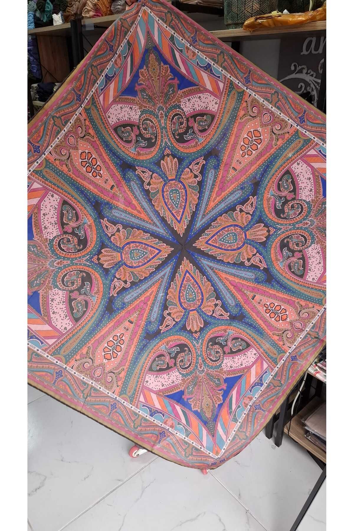 Silk Home Aminenesil Etnik Desen Soft Pamuk Eşarp Pembe Lacivert