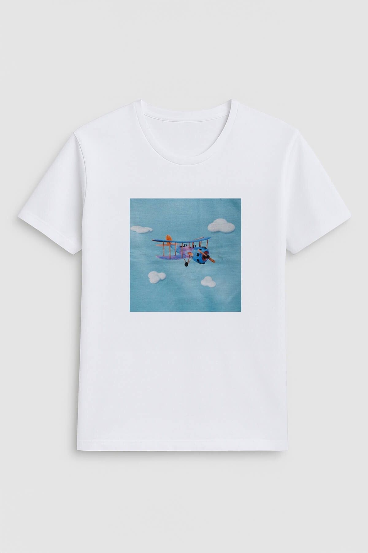 MARKAPIA WOMAN Kadın Bisiklet Yaka %100 Pamuk Helikopter Baskılı Kısa Kollu T-Shirt