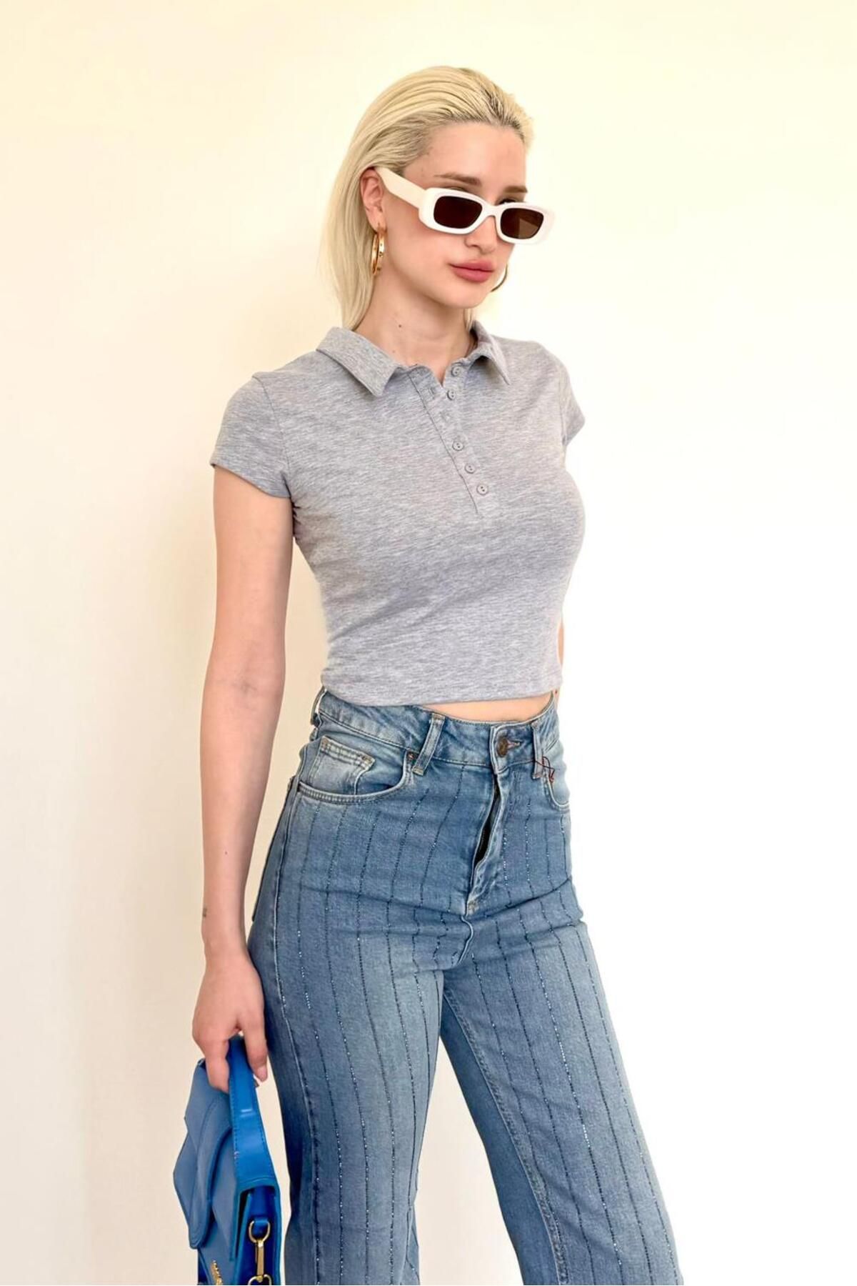 Madmext Grimelanj Polo Yaka Basic Kadın Tişört Mg2455