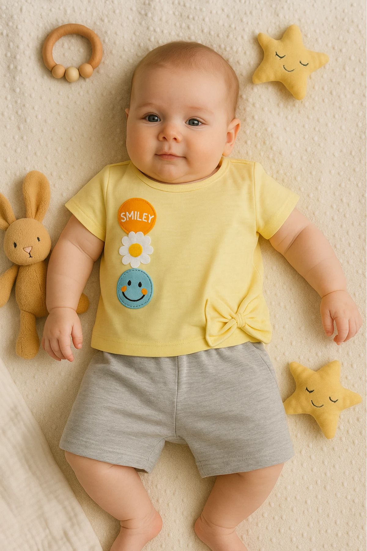 Çıldırıns Yazlık Kampanyalı Smiley Baskılı 2’li Bebek Takım