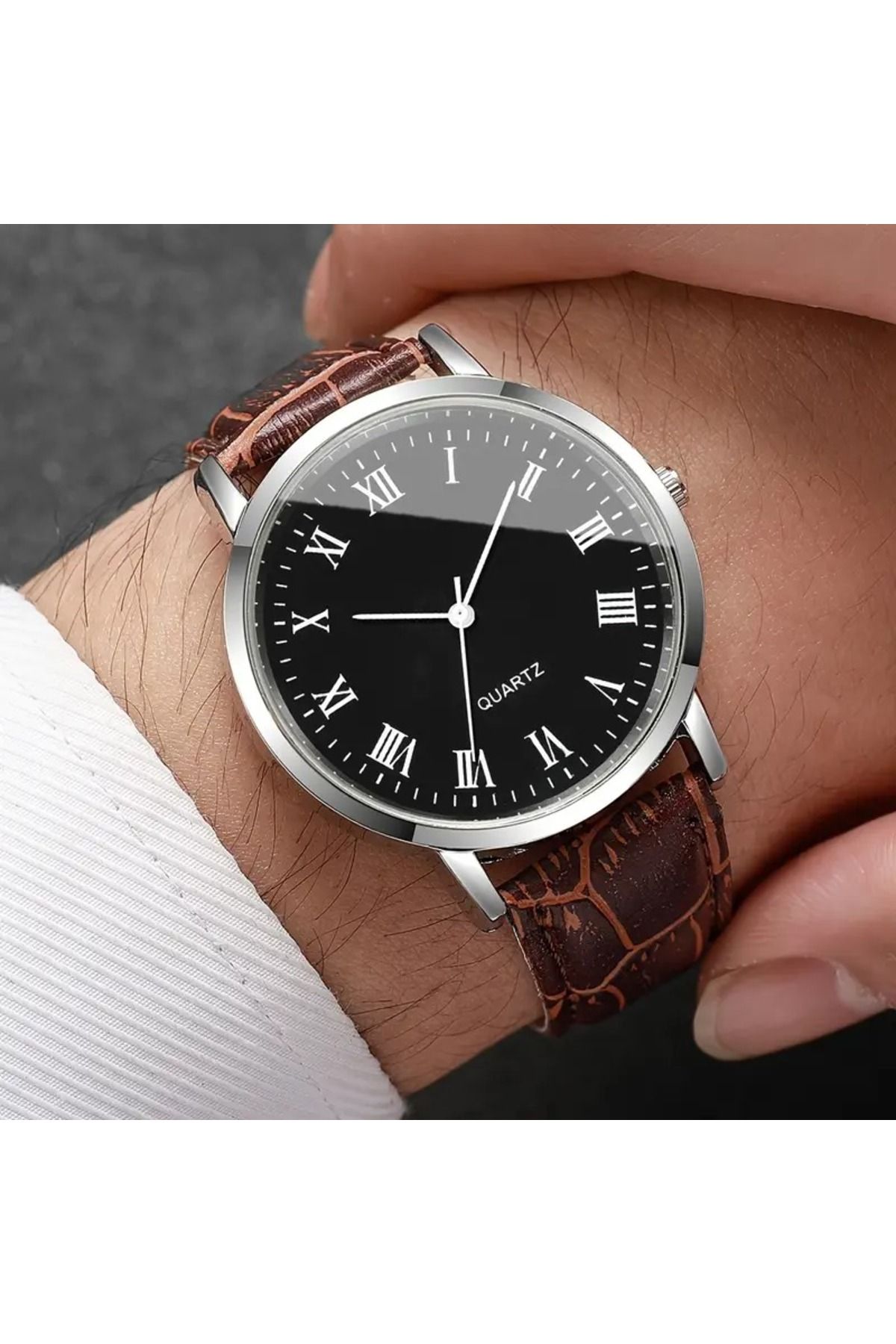 Feron accessories Erkek Kol Saati Kadran Deri Kordonlu Klasik Analog Quartz Saat TM513