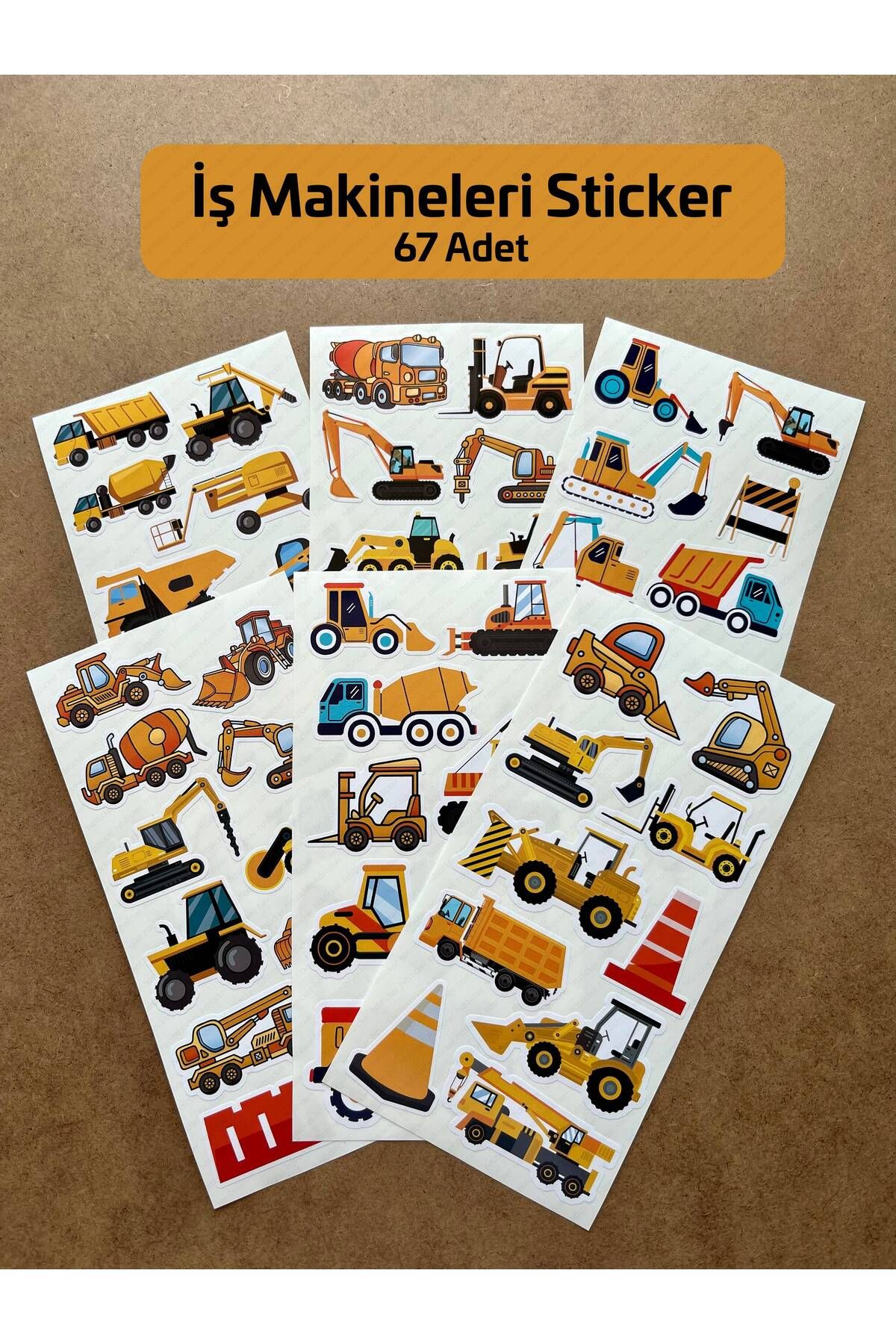 hdsticker 67 Adet İş Makinesi Sticker Seti Dozer, Kepçe, Ekskavatör, Kamyon, Vinç, Beton Mikseri Temalı Etiket