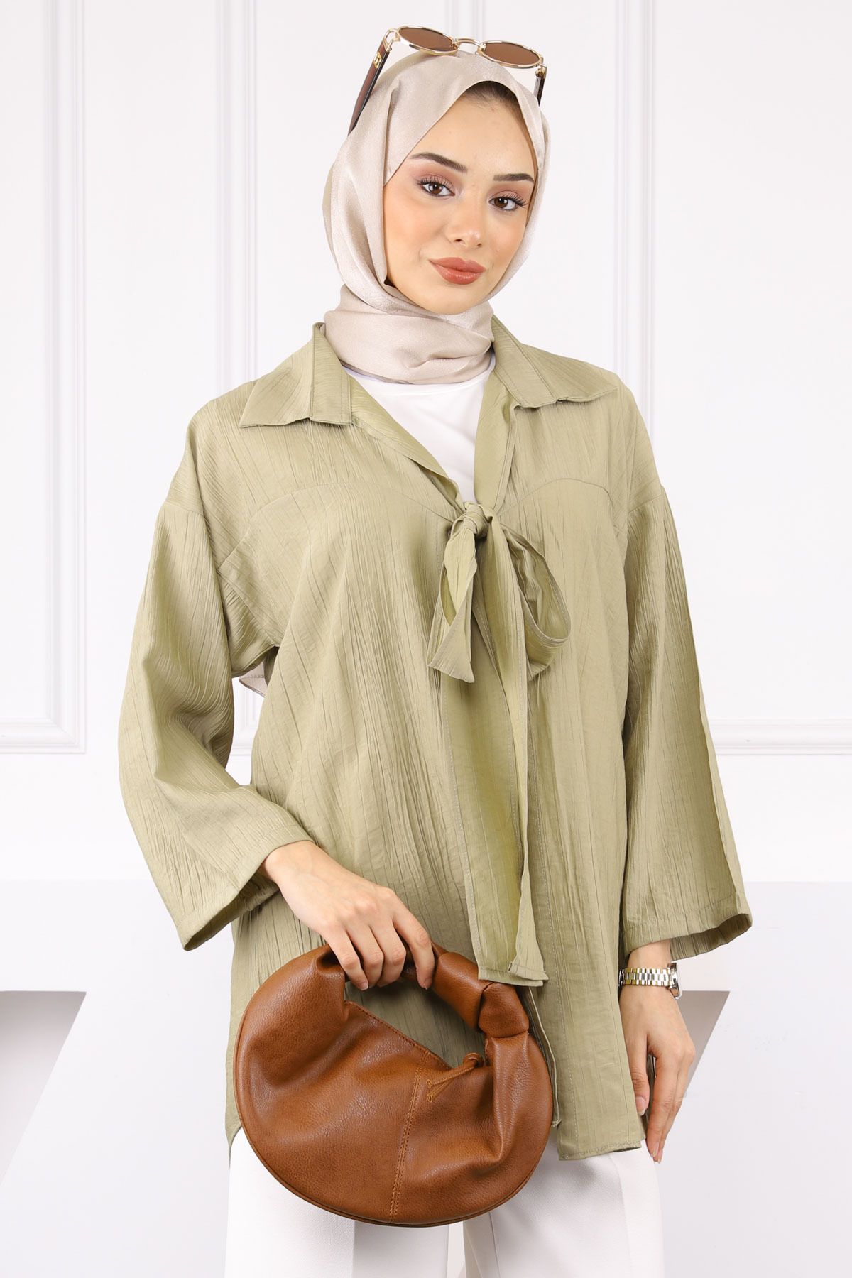 İmajButik Haki Ön Bağlamalı İçlikli Kimono 2'li Takım